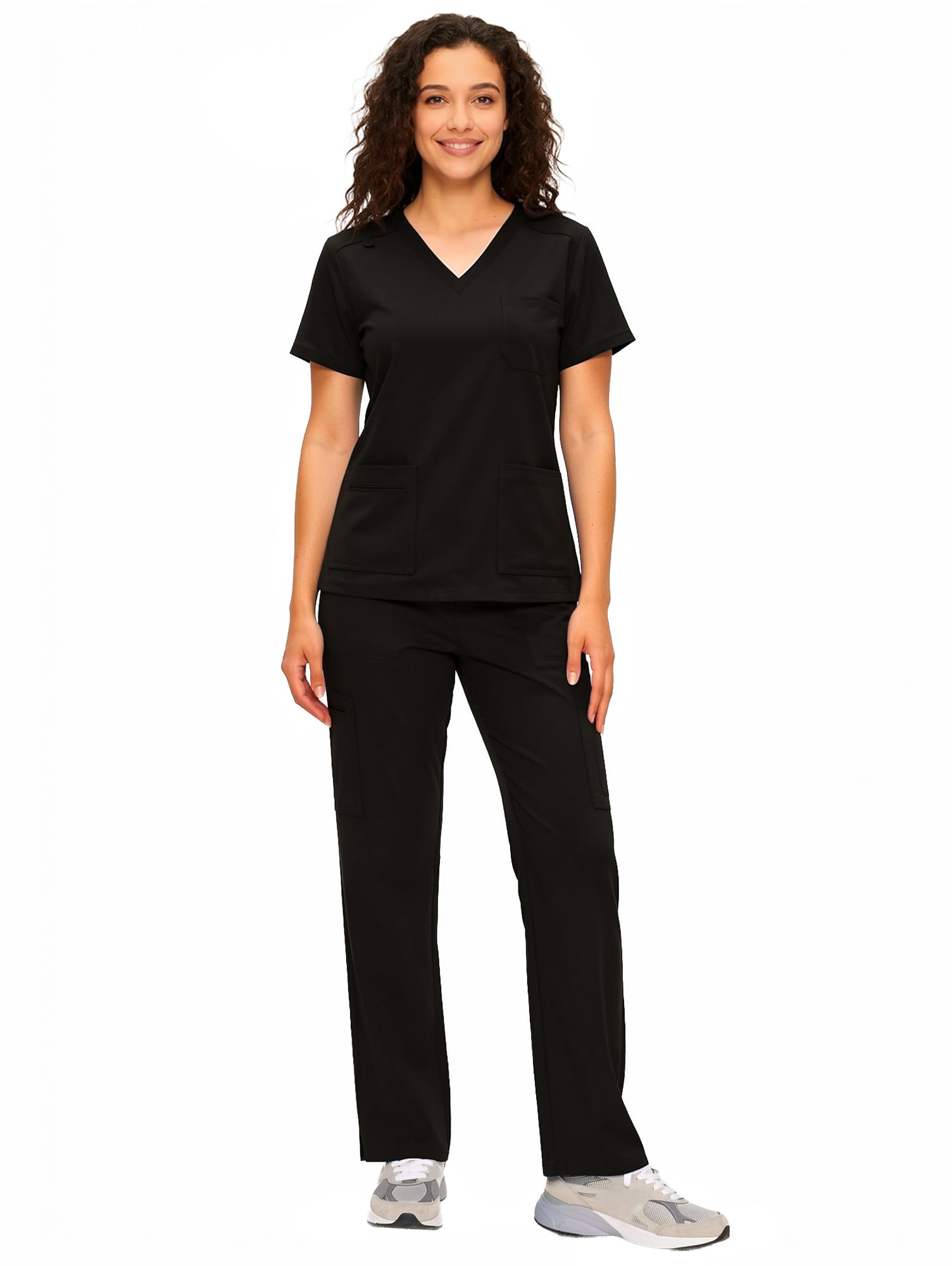 COZYFIT Scrubs for Women - V Neck Top and Cargo Straight Pants