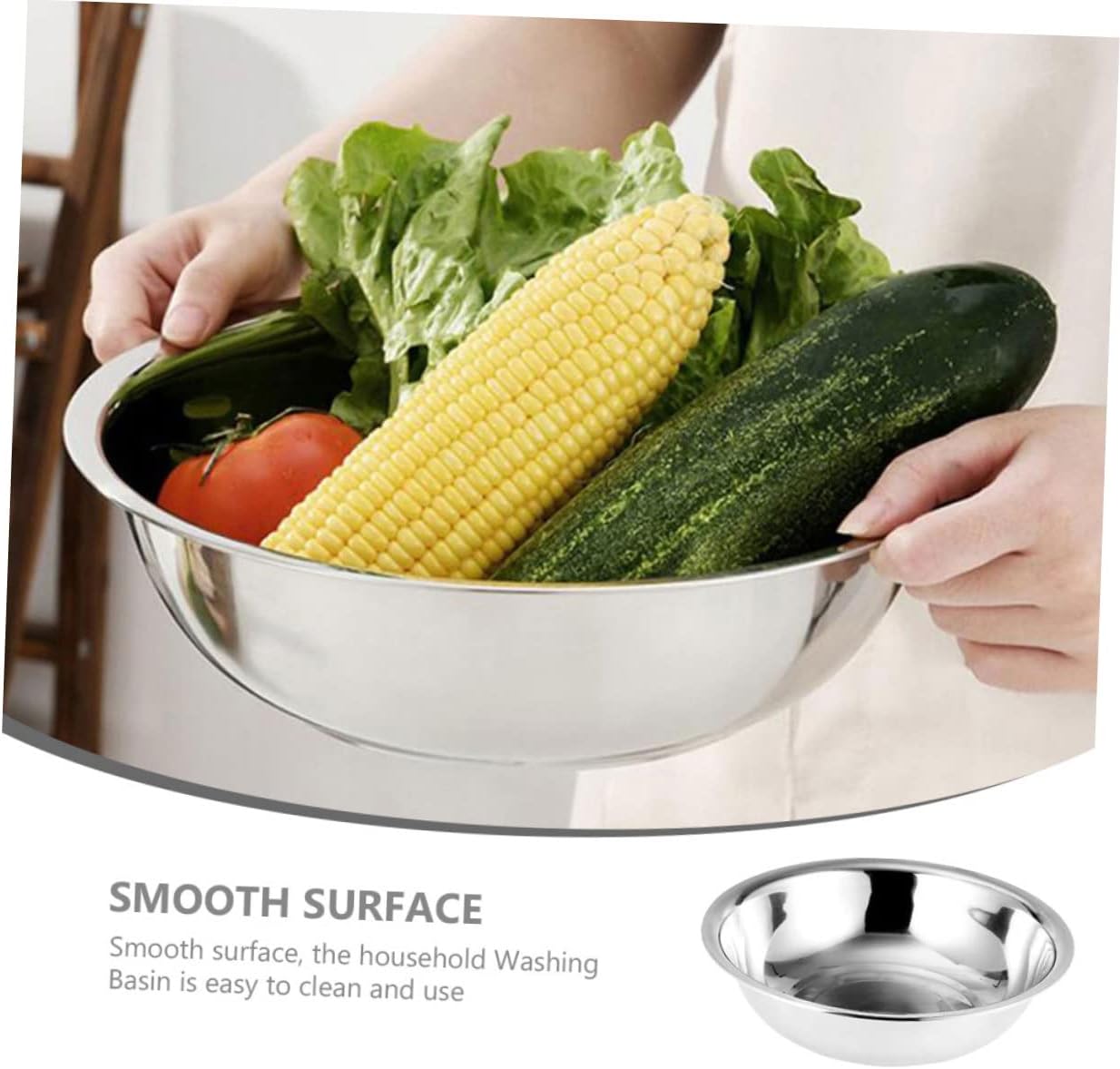 SOLUSTRE Stainless Steel Basin Multi-purpose Rice Vegetable Washer for Daily Use