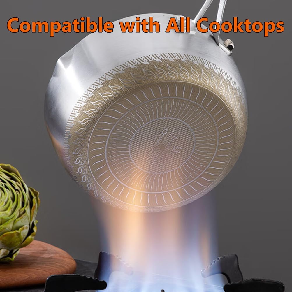 Titanium Pan with Lid, Frying Pans Nonstick, Ultra-Durable, Scratch-Resistant, Non-Stick Titanium Pans for Cooking, Compatible with All Cooktops,9.45IN
