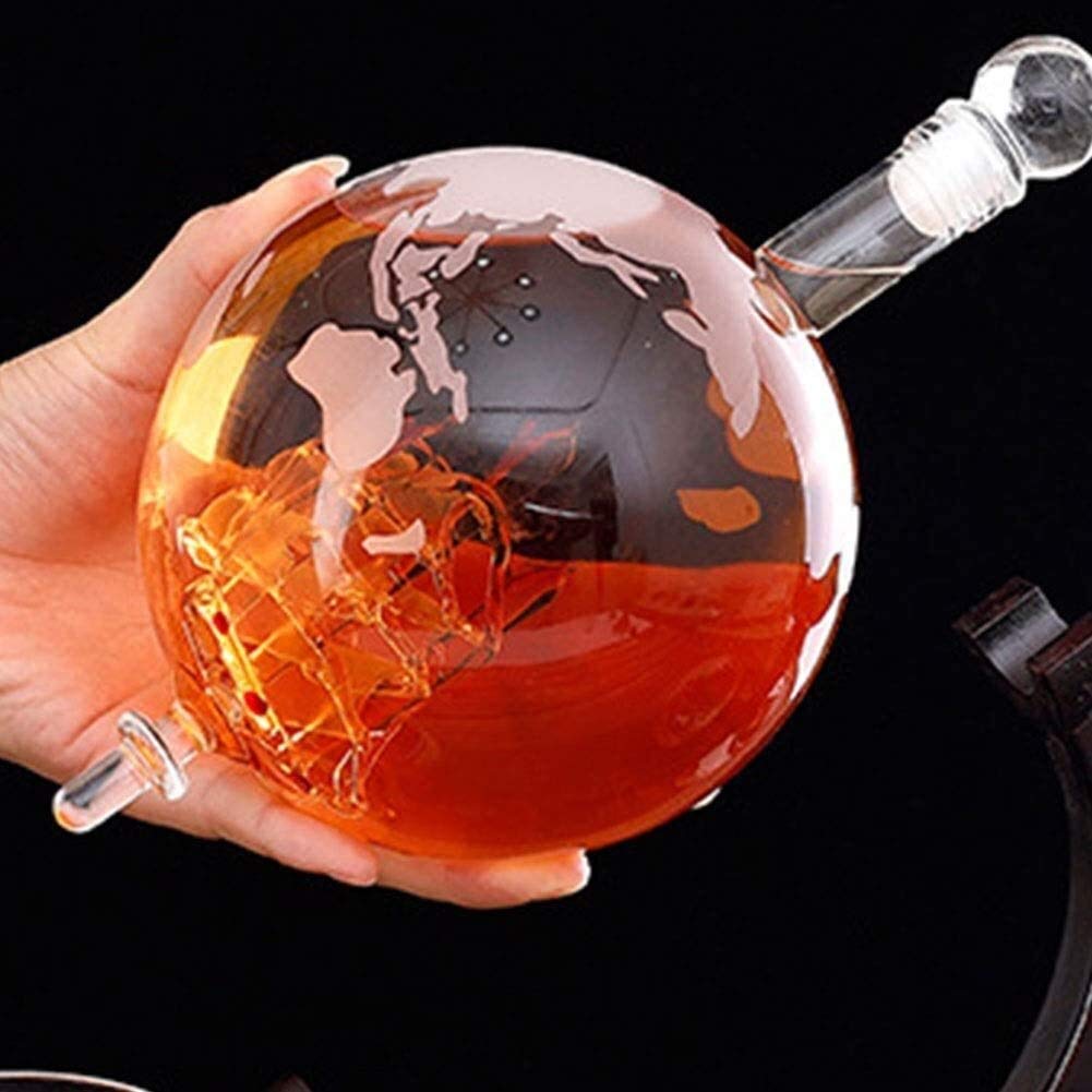 Stojak na butelki Stojak na wino Uchwyt na kieliszki do wina Karafka Globe Zestaw upominkowy 5 sztuk Szklanki Kamienie whisky Szklany korek Zestaw upominkowy z karafką z 4 szklanymi kubkami Globe Cr