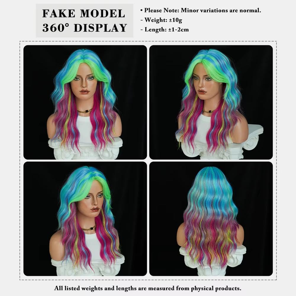 Haarpflege Schulterlange Wasserwellen bunte Perücke Für Frauen Mittlerer Teil Farbige Cosplay Perücken Mit Vorhang Pony