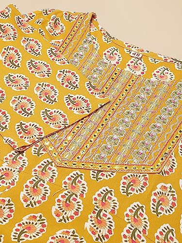 Image of MIRCHI FASHION Plus Size Women's Cotton Sequins Embroidered Foil Printed Anarkali Kurti