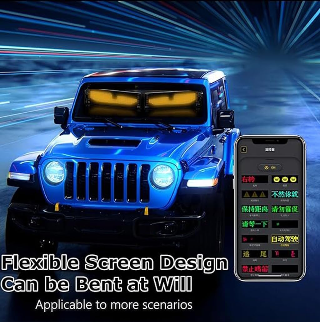 Luces LED Coche, Pantalla LED Flexible Programable Grande para Coche, Lámpara de Ojos Coloridos, Led Coche Interior, Tira Led Coche(2pcs 102x348mm)
