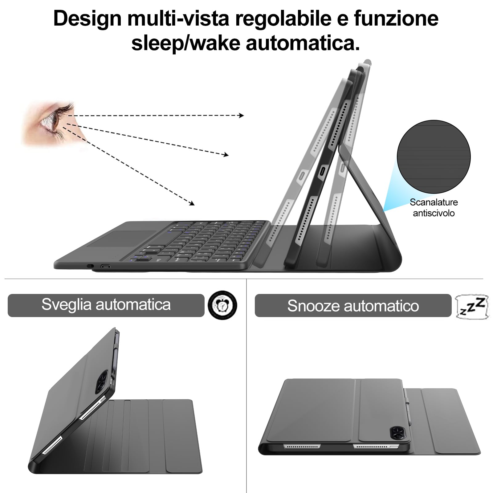 IVEOPPE Tastiera per Honor Pad X8b 2026/X8a 2024 con Touchpad, Cover Custodia Tastiera Trackpad Italiano Bluetooth Honor Pad X8b/X8a 11", Nero