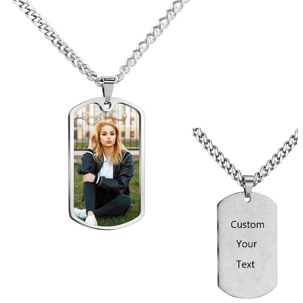 RuibeilaCollar con imagen personalizada, doble cara, personalizado, foto, nombre/fecha/texto, llavero con etiqueta de perro, collar con cadena, joyería conmemorativa de amor para hombres y mujeres