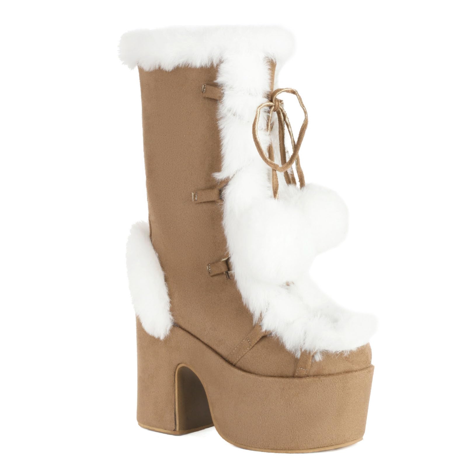 KISTANIA Platform Boots for Women Chunky Heel Platform Fur Boots Lace Up