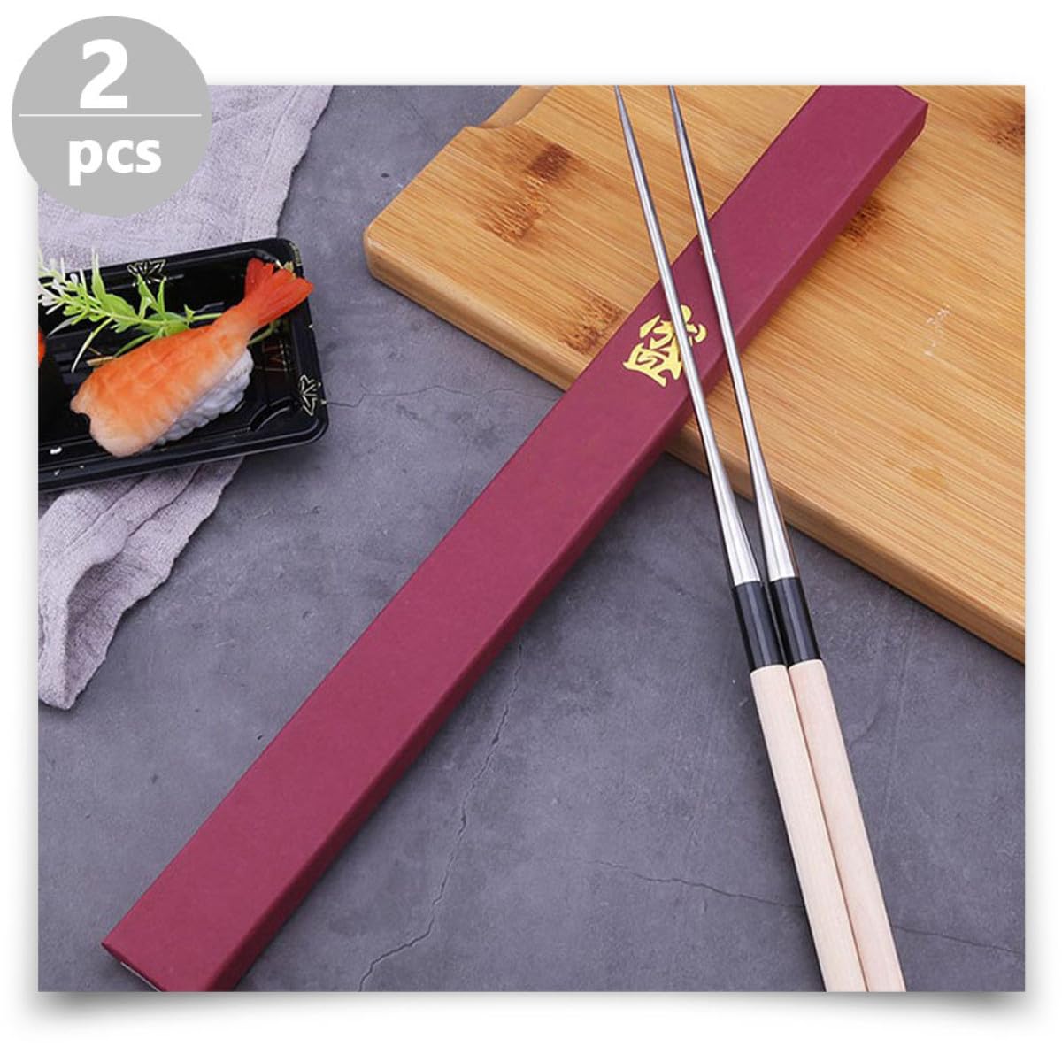 SECFOU Baguettes en Acier Inoxydable Pointe 165 Mm, Paire Réutilisable pour Sashimi et Sushis, Vaisselle Japonaise Pratique et Hygiénique Cuisine Maison