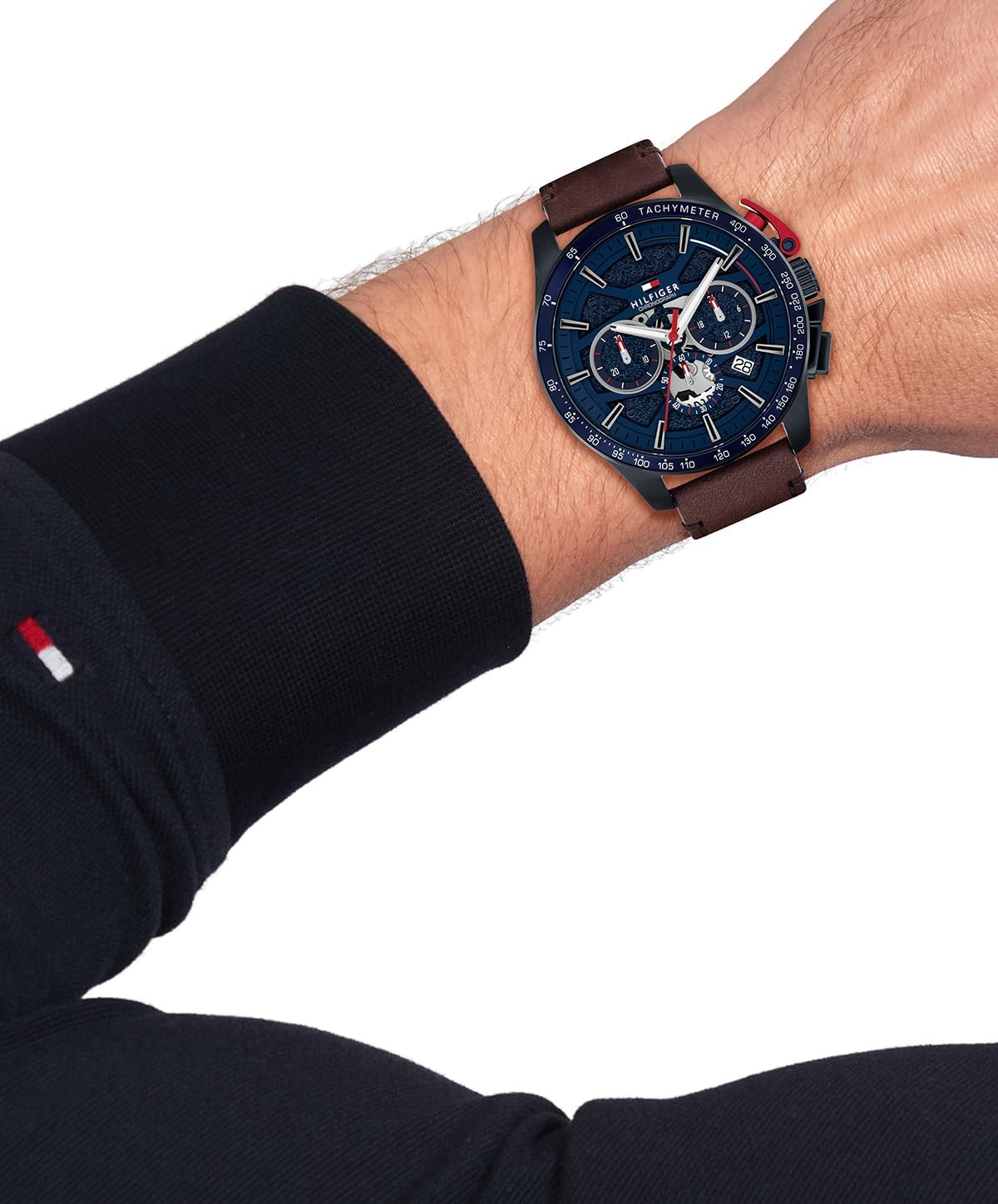 Tommy Hilfiger Men’s Quartz Chronograph Watch - Bold Sporty Skeleton Dial on Leather Strap - Water Resistant up to 50m - Performance, Stylish Timepiece - Gift for Him 44mm