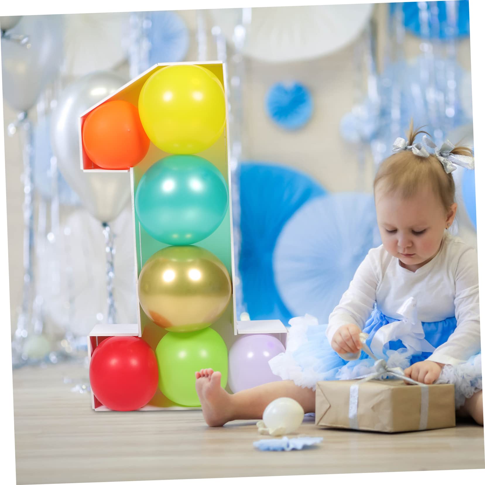 Marco de Globos Número 1 Blanco Ps para Baby Shower y Cumpleaños