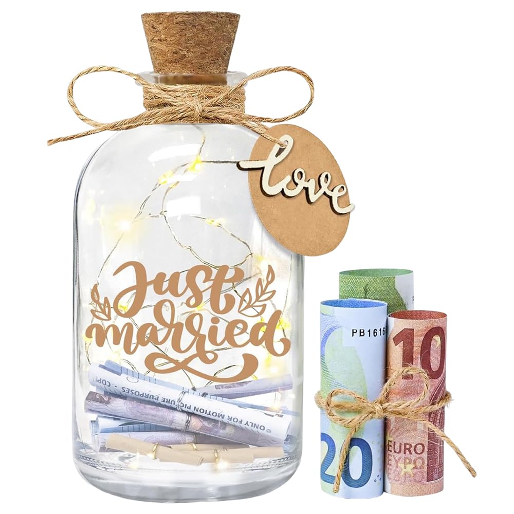 Gobesty Luz LED para Botella de Boda, Regalo de Boda, Regalos de Dinero, Hucha Personalizada, Regalos de Boda para Los Novios, Botella Luminosa para Novios y Recién Enamorados