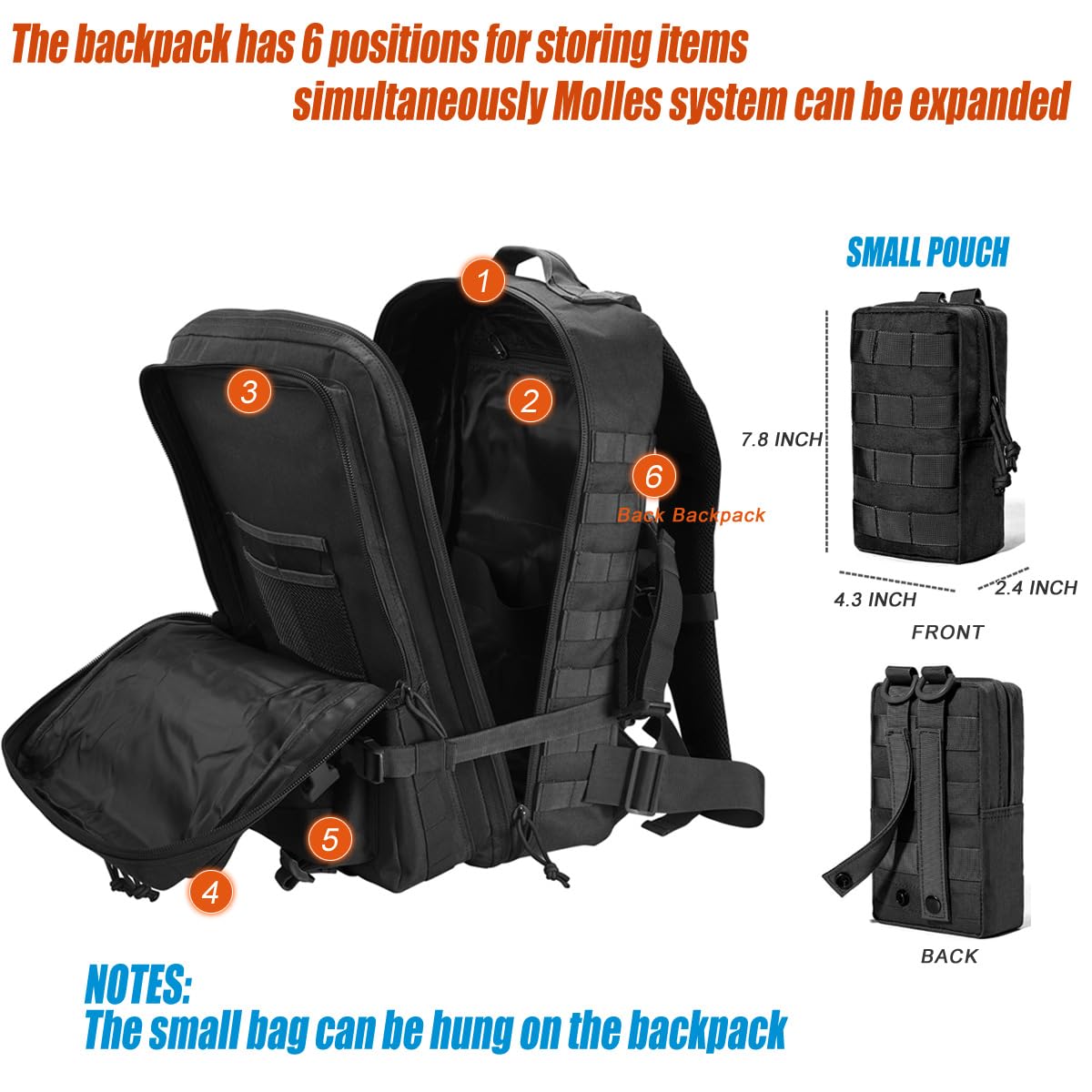 R.SASR Military Tactical Backpack 45L Large Tactical Backpack for Men, Hiking Rucksack With Bottle Holder