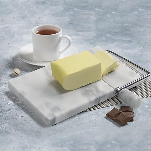Miniatura 7 de HESHIBI Cortador de queso, tabla de cortar queso, resistente 5 x 8 pulgadas, rebanadora de queso de mármol blanco para cortar quesos de bloque,