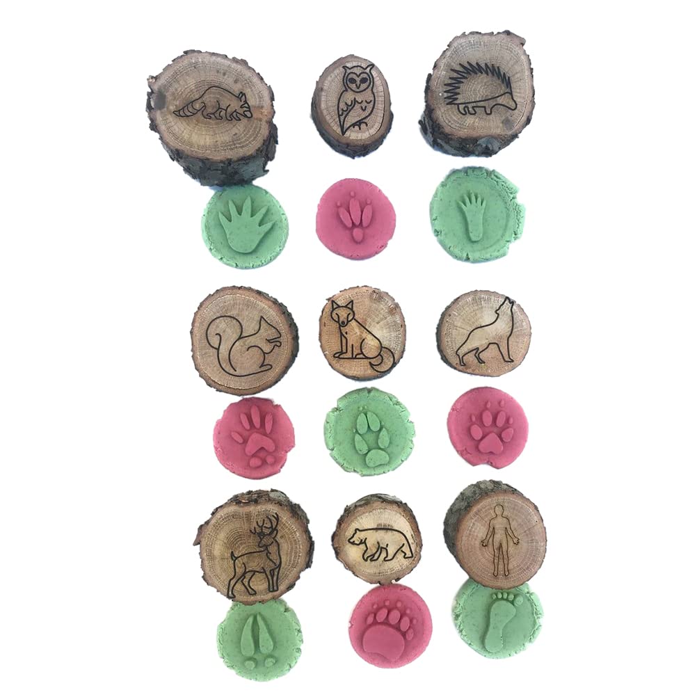 9 Pack Wooden Animal Tracks Playdoh Stamps Animal Prints,Animal Tracks Playdoh Stamps Animal Prints Toy (B)