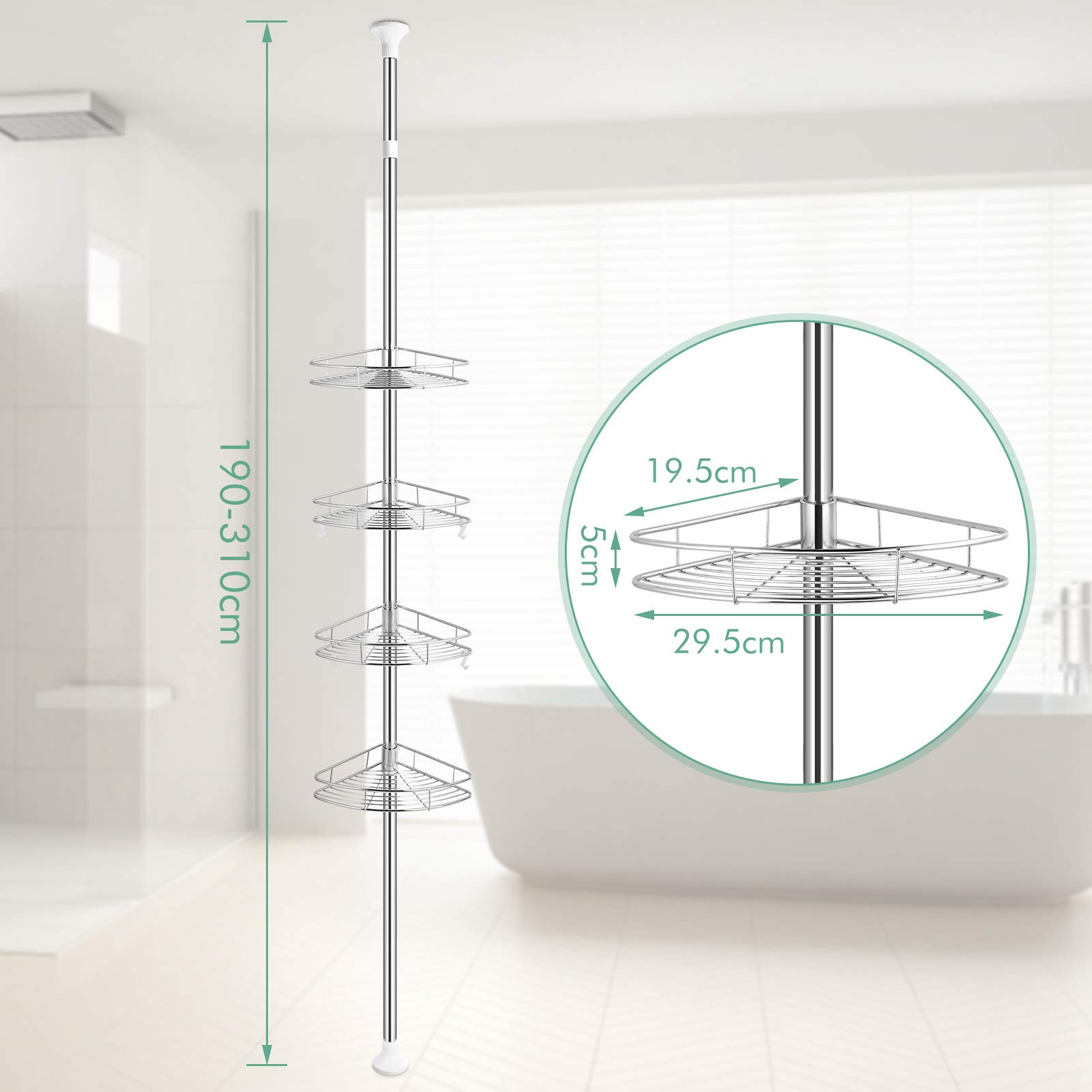 Buy Telescopic Shower Storage Corner Shelf, 4 Tier Adjustable Tension
