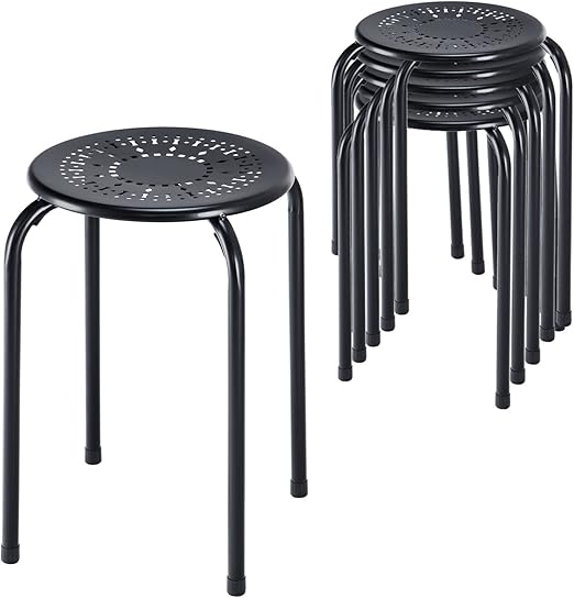 LDAILY 6-Pack Stackable Metal Stools, 17.5" Round Backless, Black