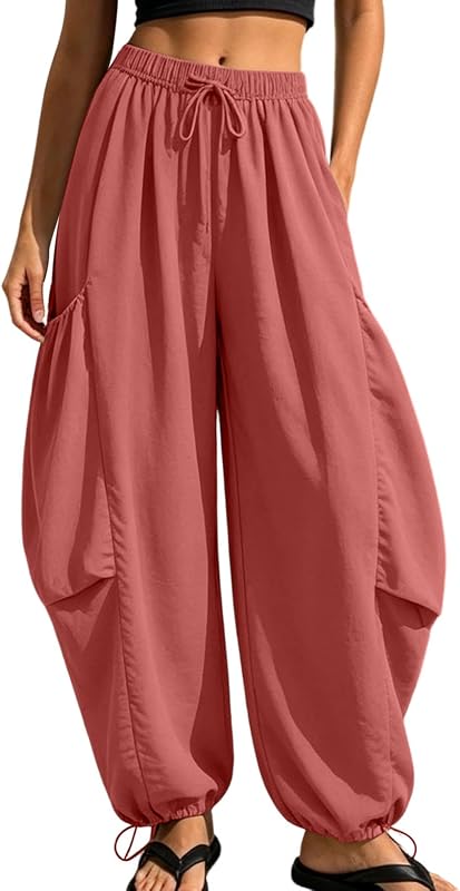 Womens Loose Baggy Jogger Pants Drawstring Lantern Lounge Trousers