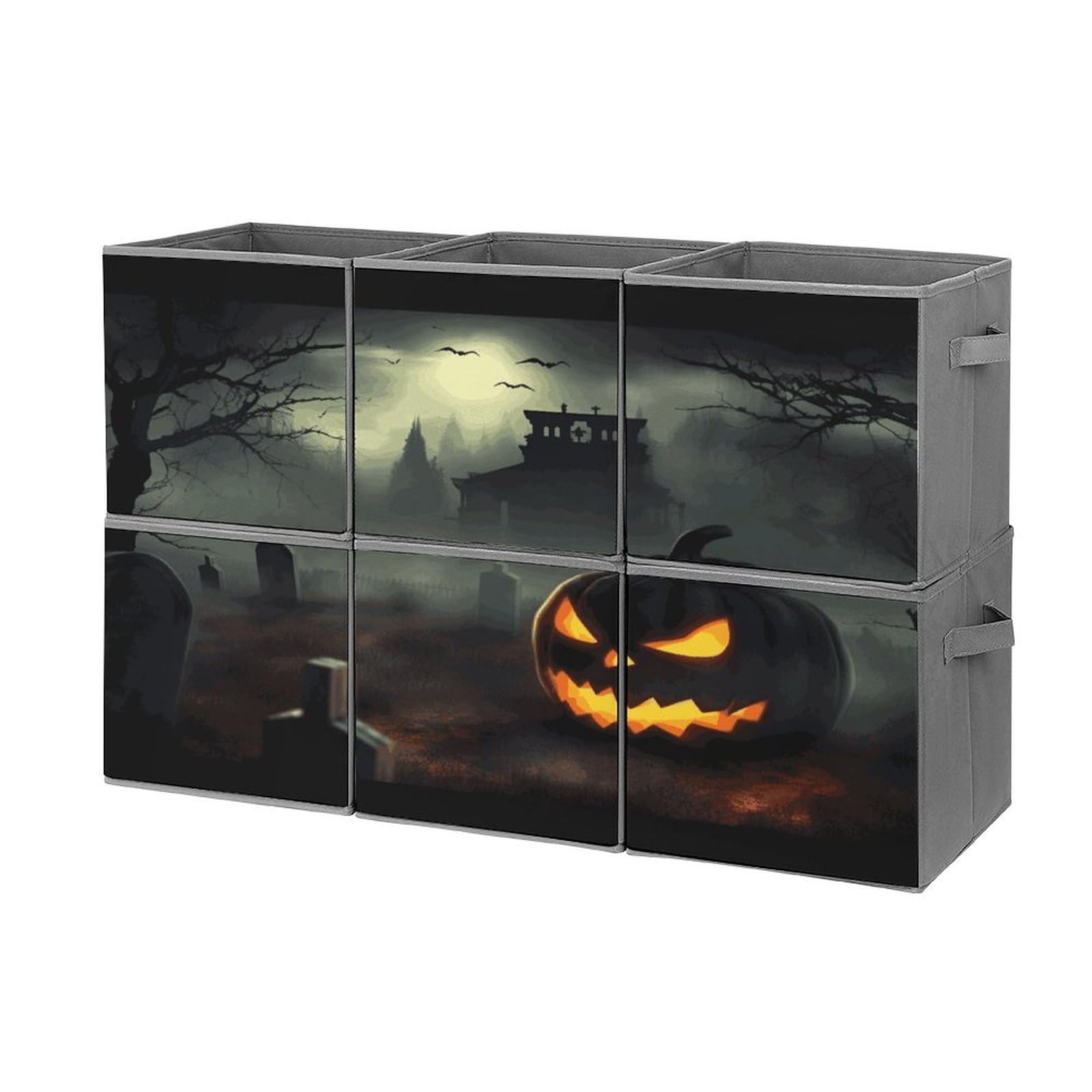 Btcowzrv Style Halloween Horror Storage Cubes, 6 Pack Oxford Fabric Foldable Collapsible Bins With Handles, Cubby Storage Baskets Boxes For Closet Shelves Office Organization
