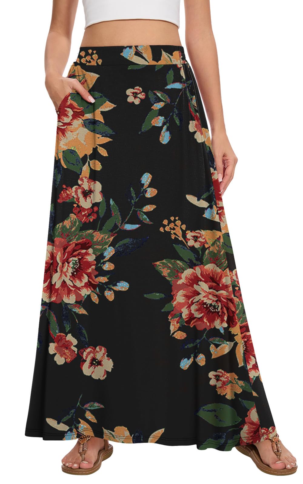 Womens Maxi Skirt Long Flowy Summer A-Line High Waist Skirts