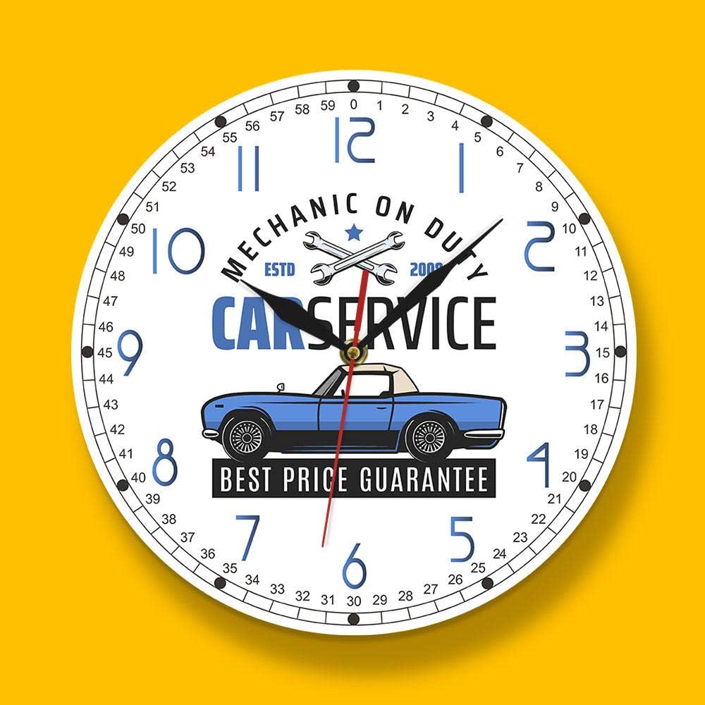 Vintage Garage Service Repair Mechanic on Duty Station Car Automotive Wall Clock Custom Garage Business Wall Watch(No Frame)