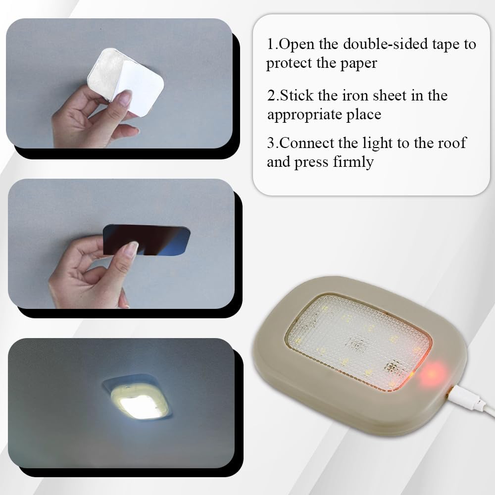 Car Interior Ceiling Roof Lights, Wireless Led Lights for Car, USB Rechargeable Wireless Interior Dome Lamp, LED Press Switch Auto Ceiling Roof Reading Lamp for Truck Trailer Camper (Beige)