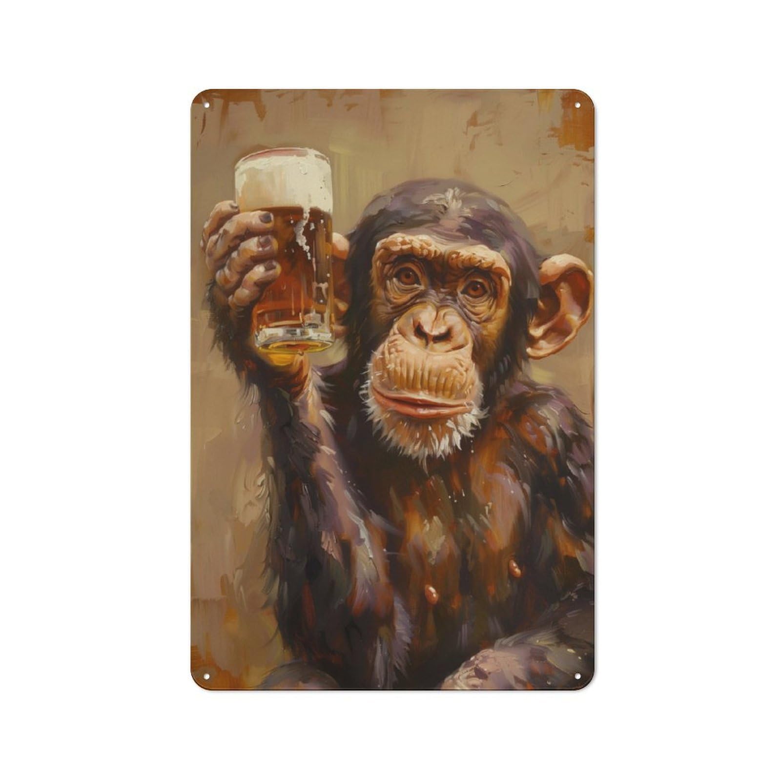 Junmoney Beer Drinker Monkey Vintage-Inspired Tin Sign 30X20cm For Café Or Restaurant, For Cooler-Month Interiors With Vintage Character