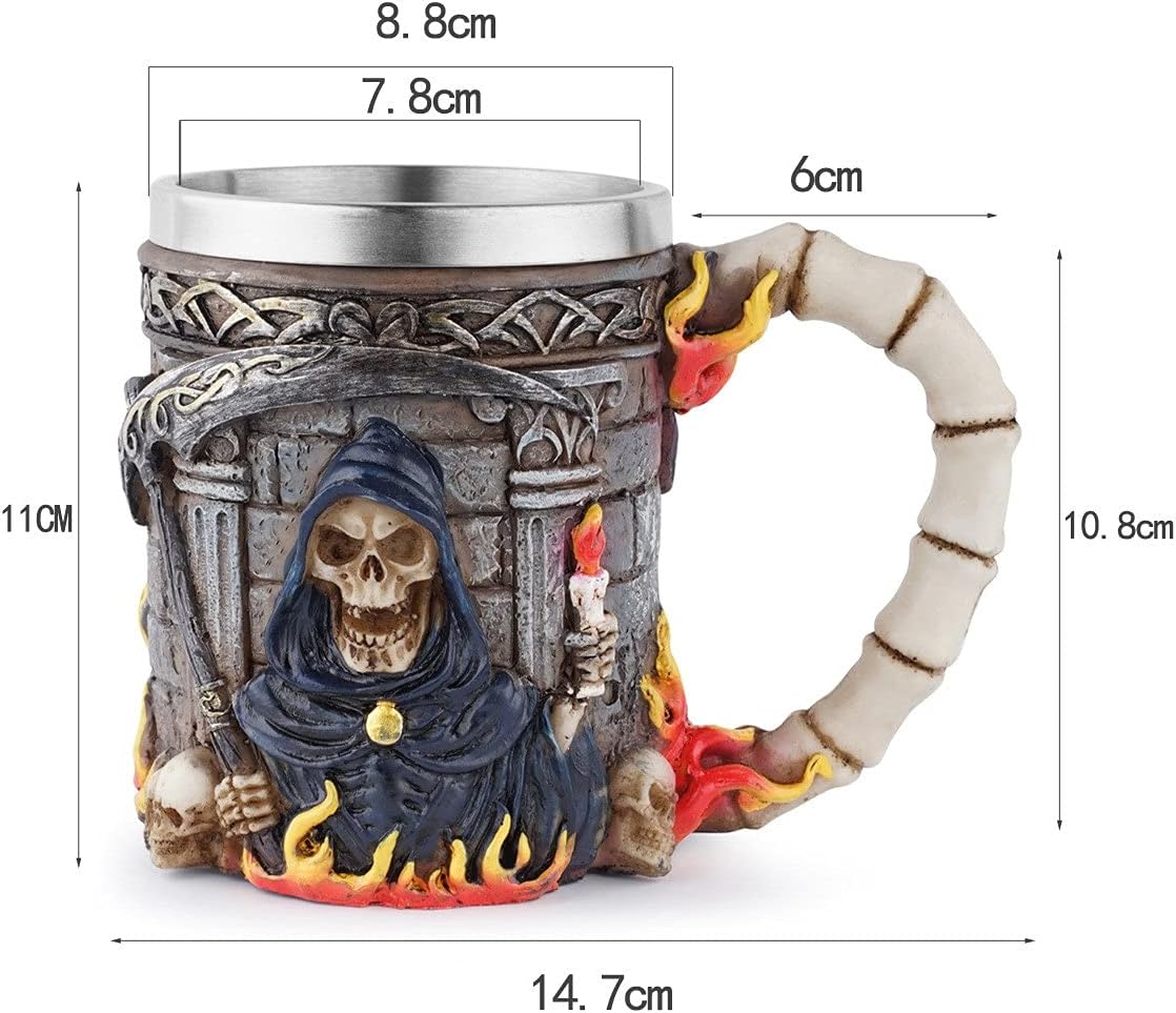 Novelty Bar Wine Glass Tankard Water Cup Gothic Style Whiskey Mug Horror Decor 3D Design Creepy Hell Death Coffee Mug Medieval Wine Glass (Color : Painted Size : 8.8x11cm)