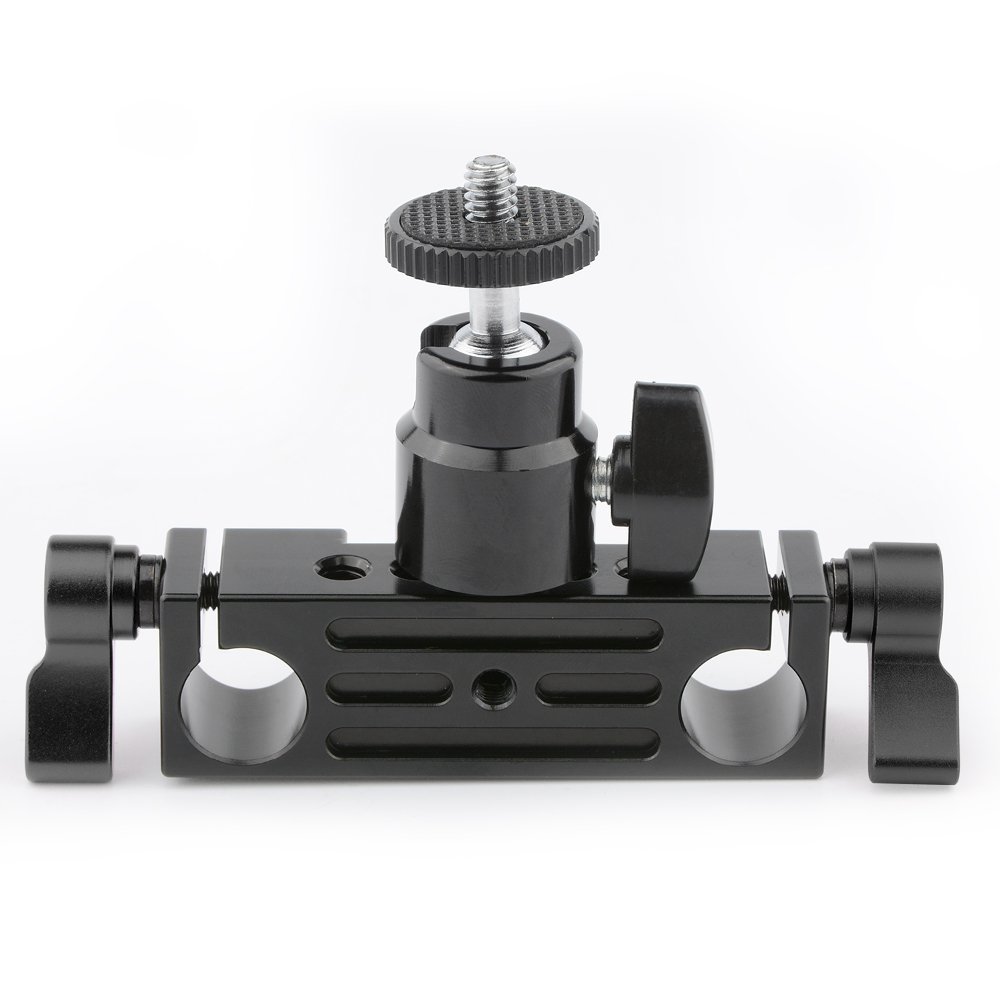 Camvate 15 mm rod clamp con adaptador de zapata y mini rótula negra para flash 7