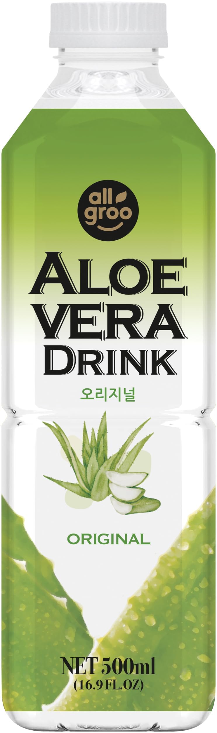 Allgroo Bebida de Aloe Vera, bebida refrescante de Aloe Vera, sabor: Pura con miel y pulpa, embalaje de un solo uso, paquete económico, 12 x 500 ml