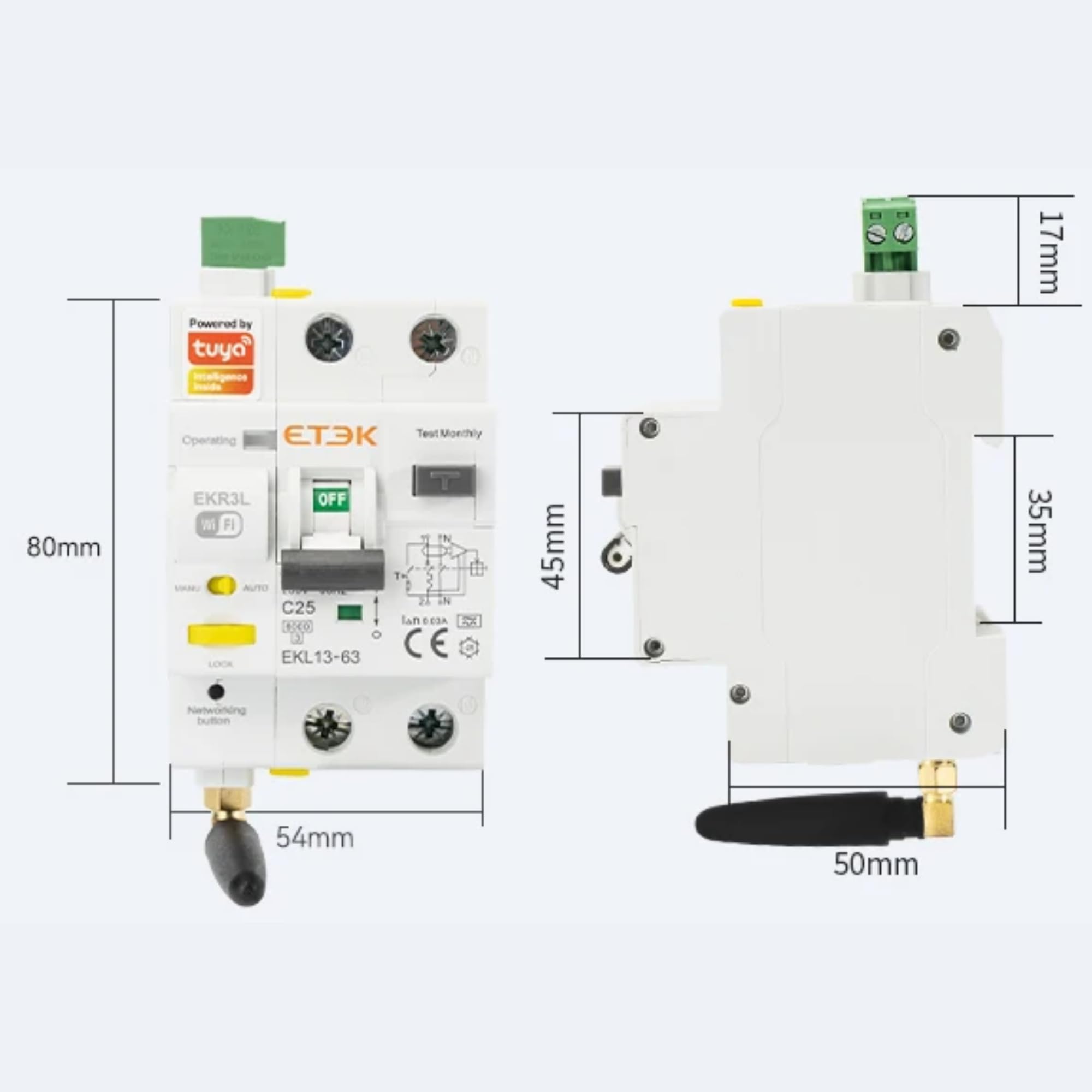 Differenziale Ricaricabile tramite WIFI - 25A 300mA - RCBO con Protezione da Sovracorrente - Superimmunizzato Classe A - Controllo Remoto tramite App Tuya