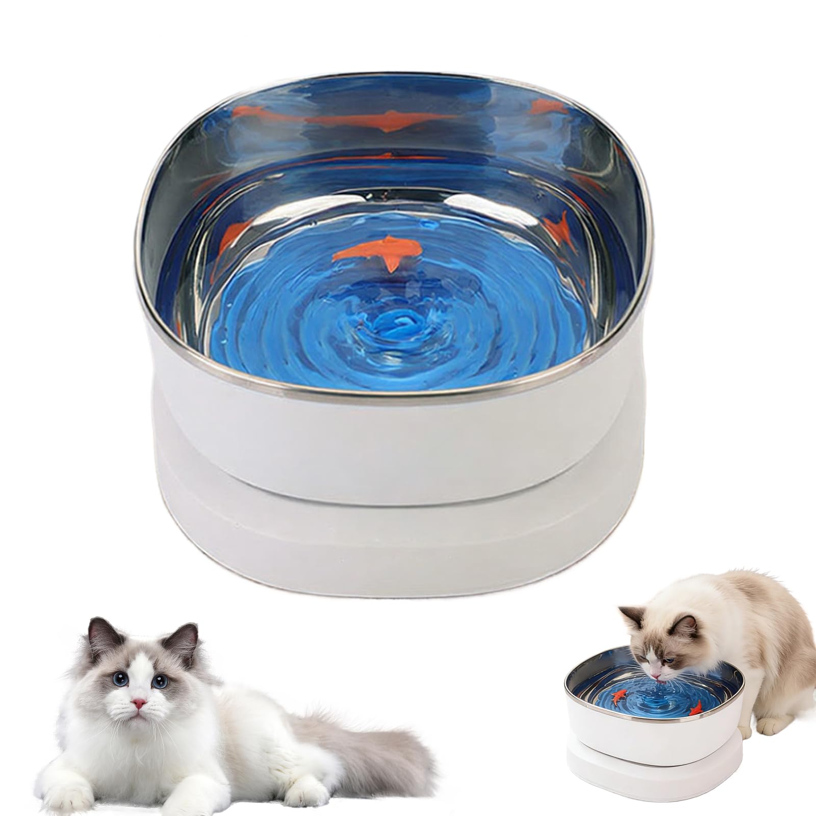 Magnetic Cat Water Fountain, 0.8L/27oz Pump-Free Quiet Stainless Steel Pet Water Dispenser with Interactive Fish Motion, Automatic Drinking Fountain for Indoor Cats & Dogs
