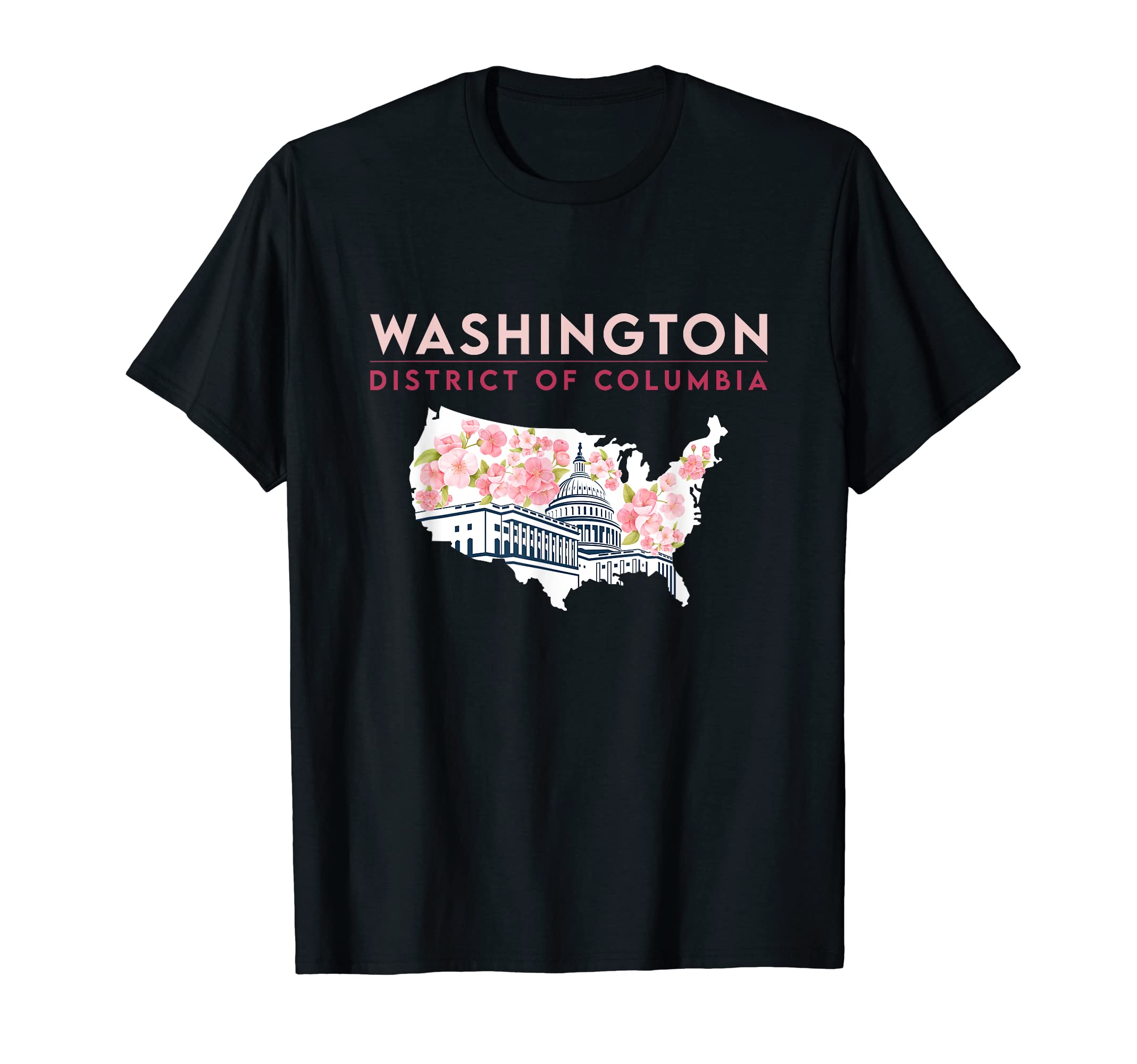 Kattie KattieWashington Capitol Building With Cherry Blossom In US Map T-Shirt