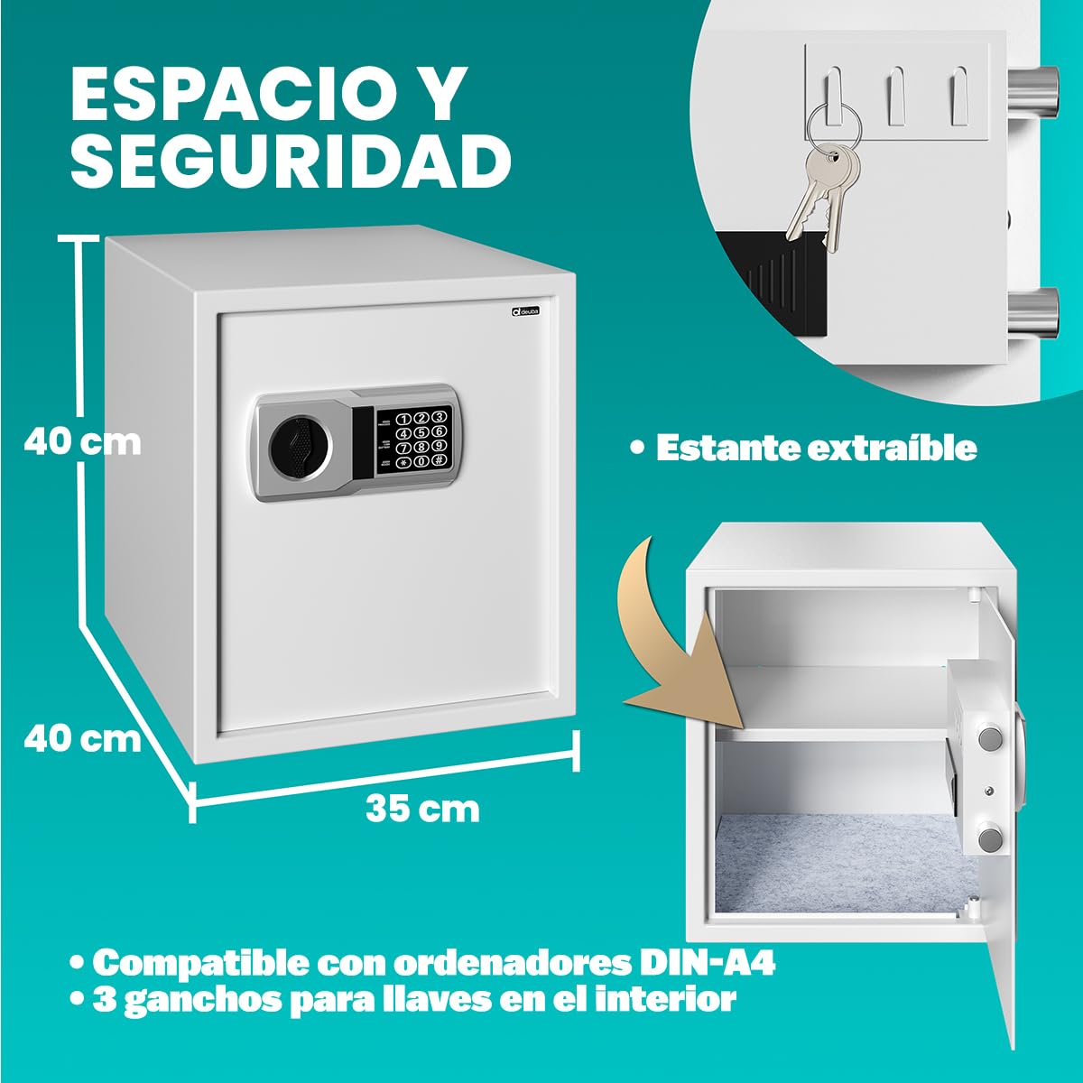 Deuba Caja Fuerte de Seguridad Electronica 35x40x40cm Cerradura de Combinación Pared Suelo Luz Interior Plata