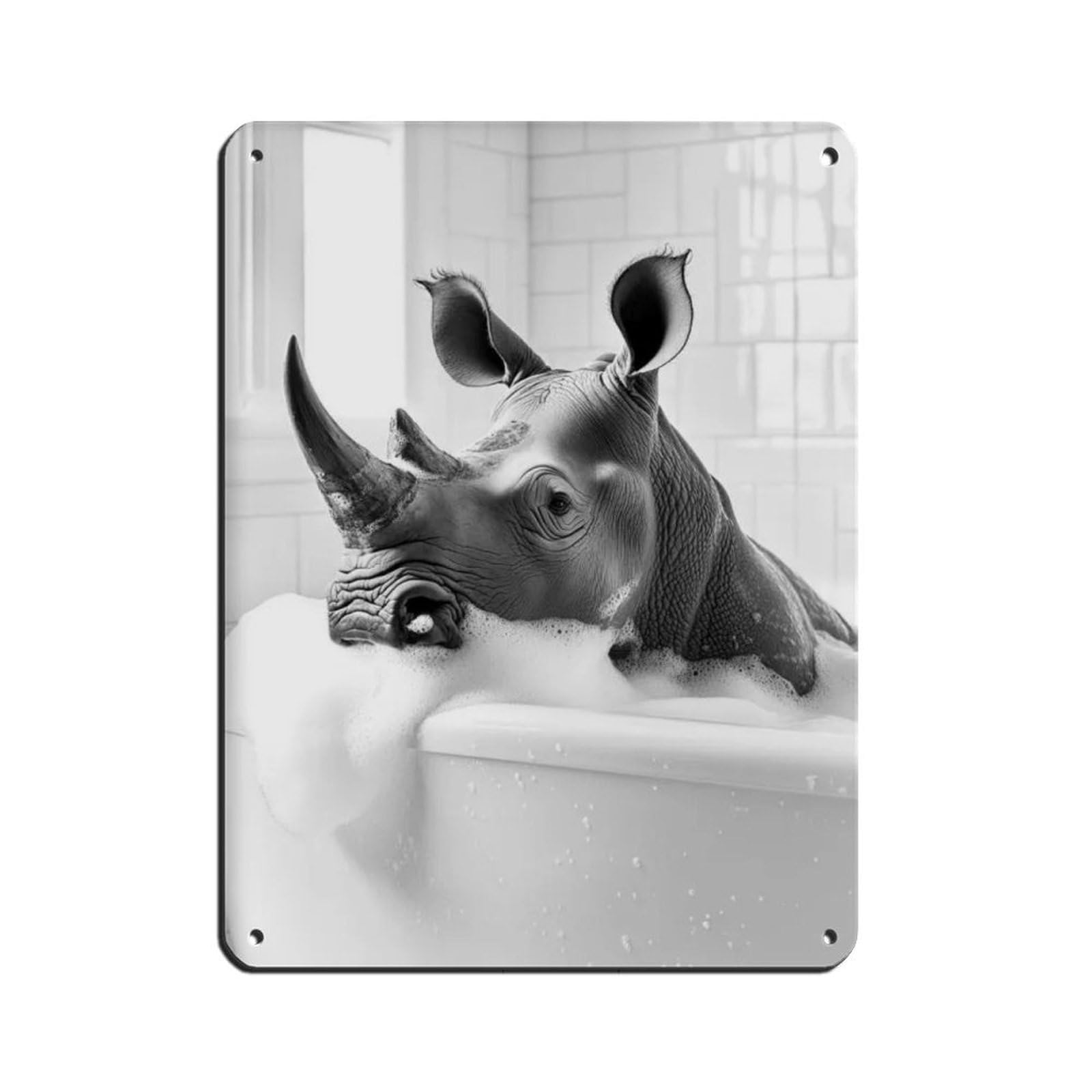 Lxwnze 30L X 40W Cm Rhino In The Bathtub, Funny Bathroom Art Tin Sign Vintage Metal Pub Club Cafe Bar Home Wall Art Decoration Poster Retro 12X16inch(30X40cm)