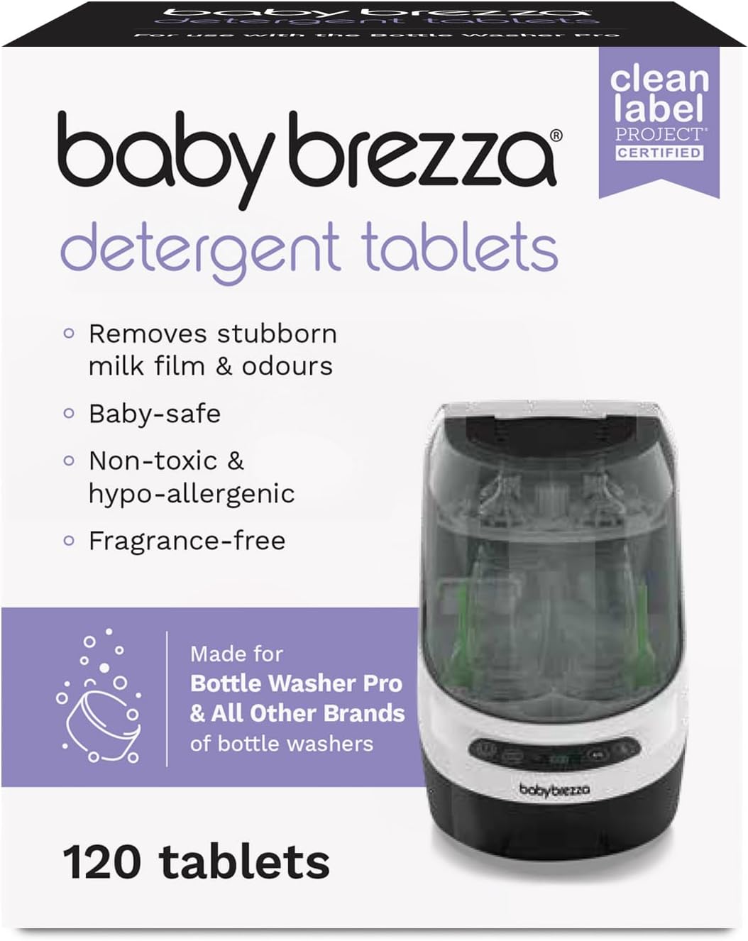 Official Bottle Detergent Soap Tablets for Baby Brezza Bottle Washer Pro, Includes 120 Washing Tablets
