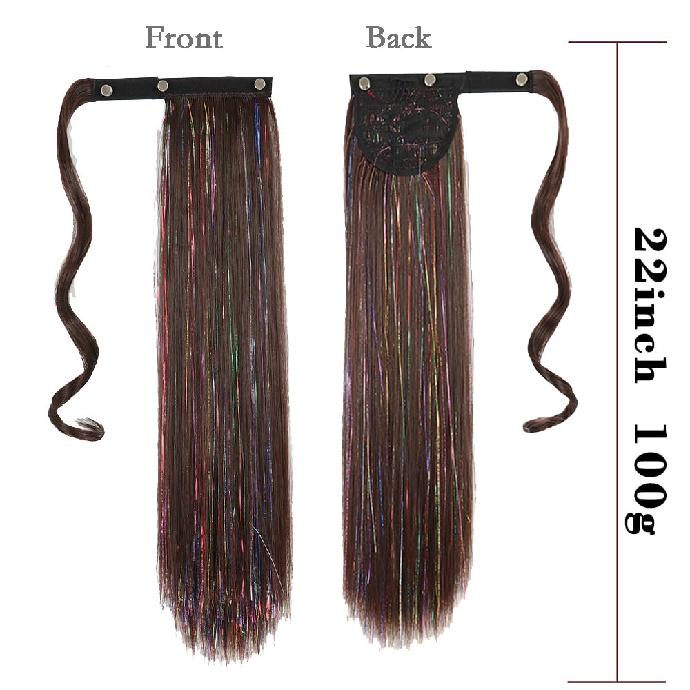 Ponytail Extension brown Wrap Around ponytail Hair pieces Natural Looking Synthetic Clip in Pony Tail Hair Extensions for Braiding Women Girls (4# Darkest brown,22Inch) - Image 2
