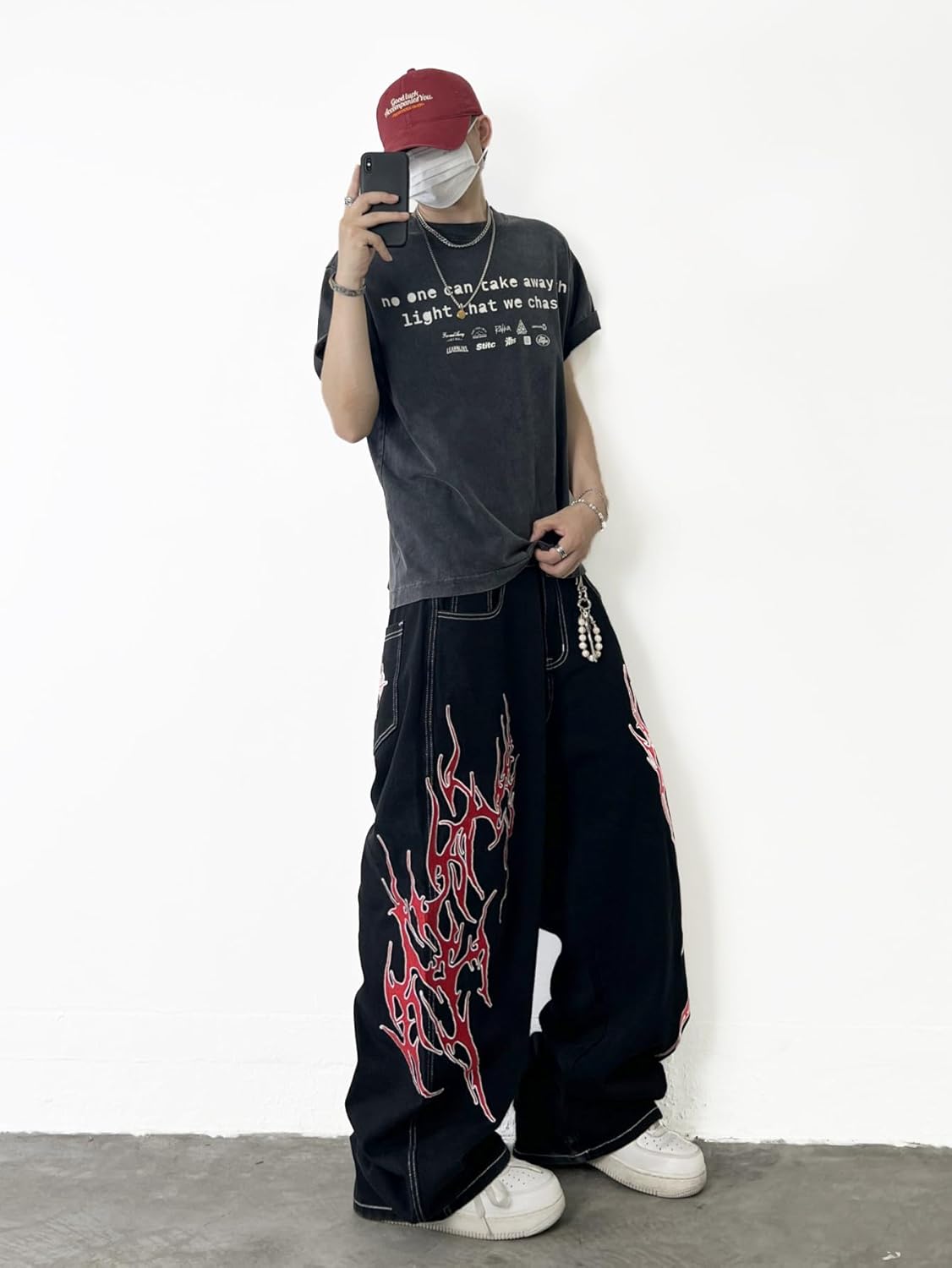 Men's Hip-hop Embroidered Baggy Jeans Loose Fit Denim Black Trousers - Image 2
