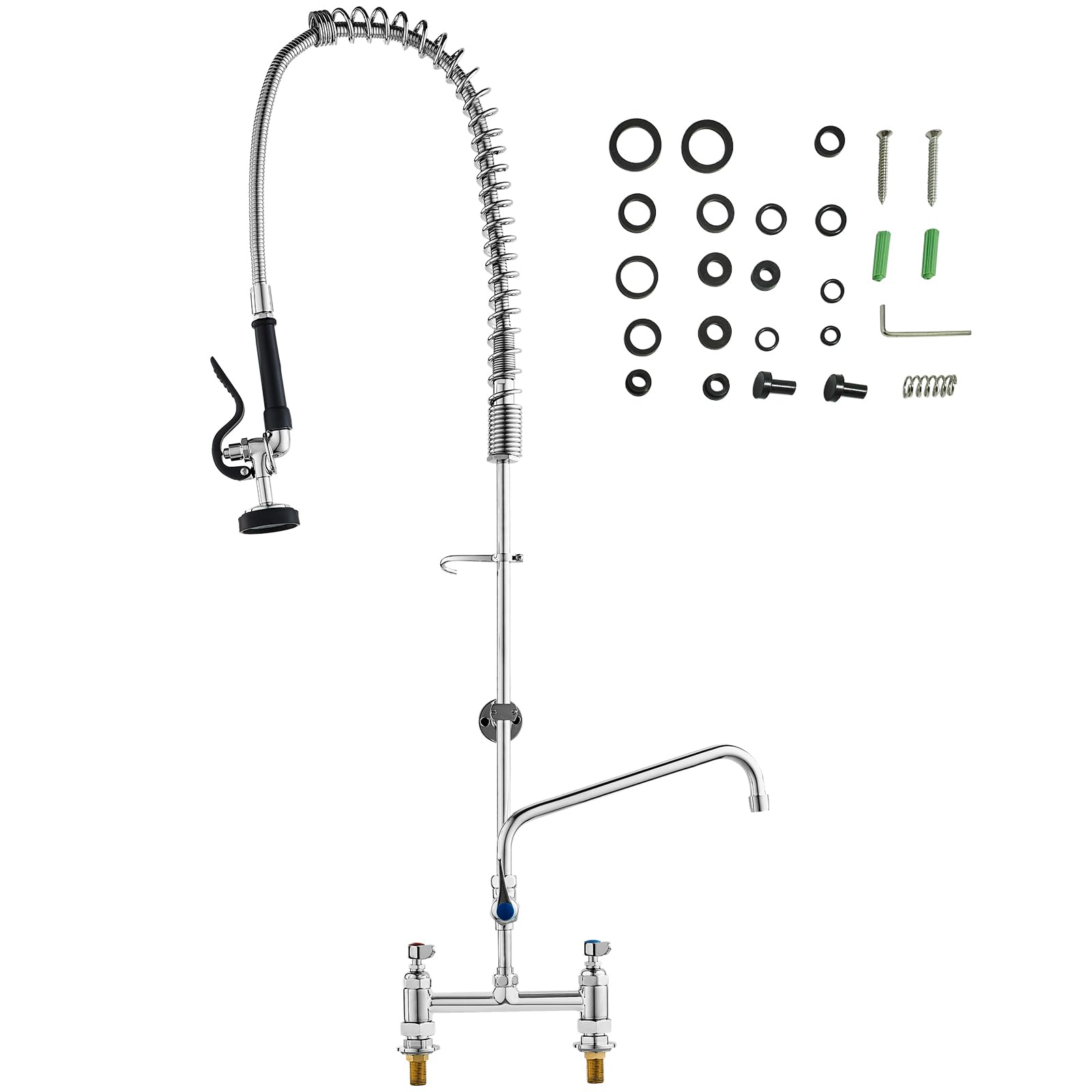 VEVOR Robinet de Cuisine Commercial avec Pulvérisateur de Pré-rinçage, Mitigeur avec Douchette Extractible, 1120 mm de Haut, Entraxe 203 mm, Bec Pivotant 305 mm, Montage sur Pont, pour Évier Rstaurant