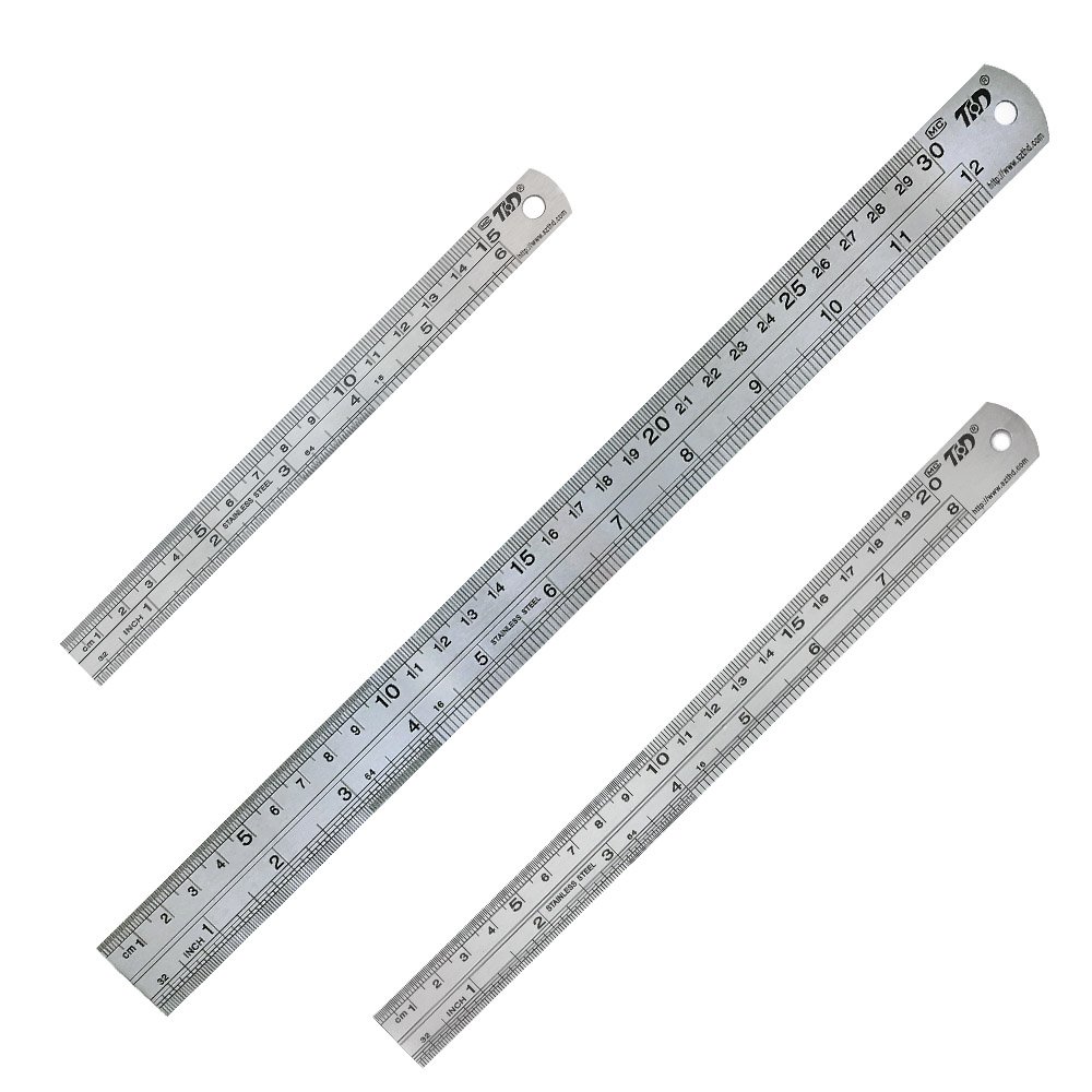 Stainless Steel Ruler 12 Inch + 8 Inch + 6 Inch Metal Rulers Kit