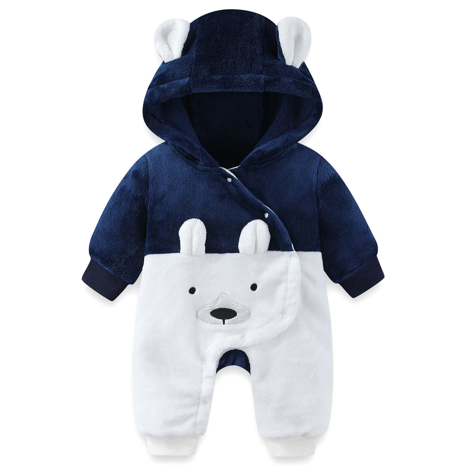 Newborn Baby Bear Suit Snap Romper Hooded Thin Fleece Jumpsuit Fall Winter