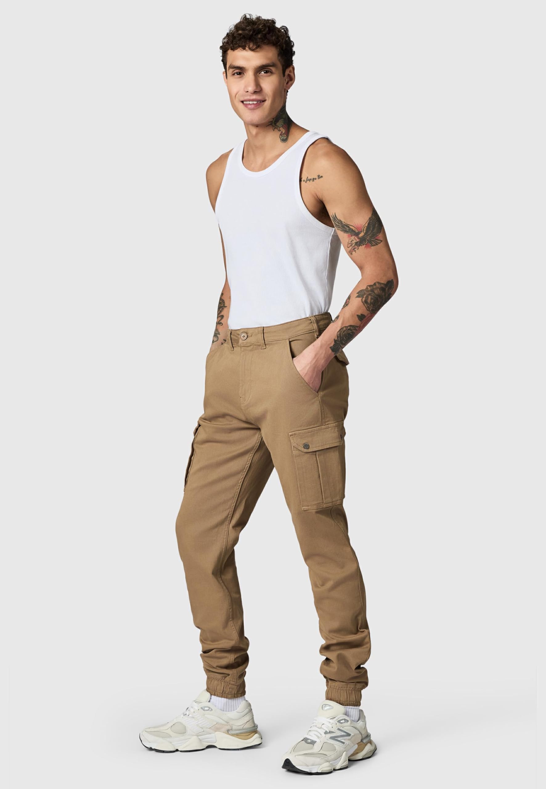 Peak Time Herren elastische Lange Cargo Pants Casual Streetwear Hose aus Bio-Baumwolle (GOTS Zertifiziert) mit Straight Fit und elastischem Beinabschluss Siwas