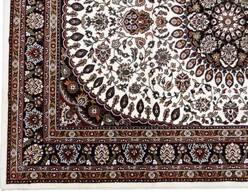 Image of New Kashmiri Design Silk Carpets for Living Room Bedroom Drawing Room Guest Room Hall 4 Feet x 6 Feet Ivory Colour