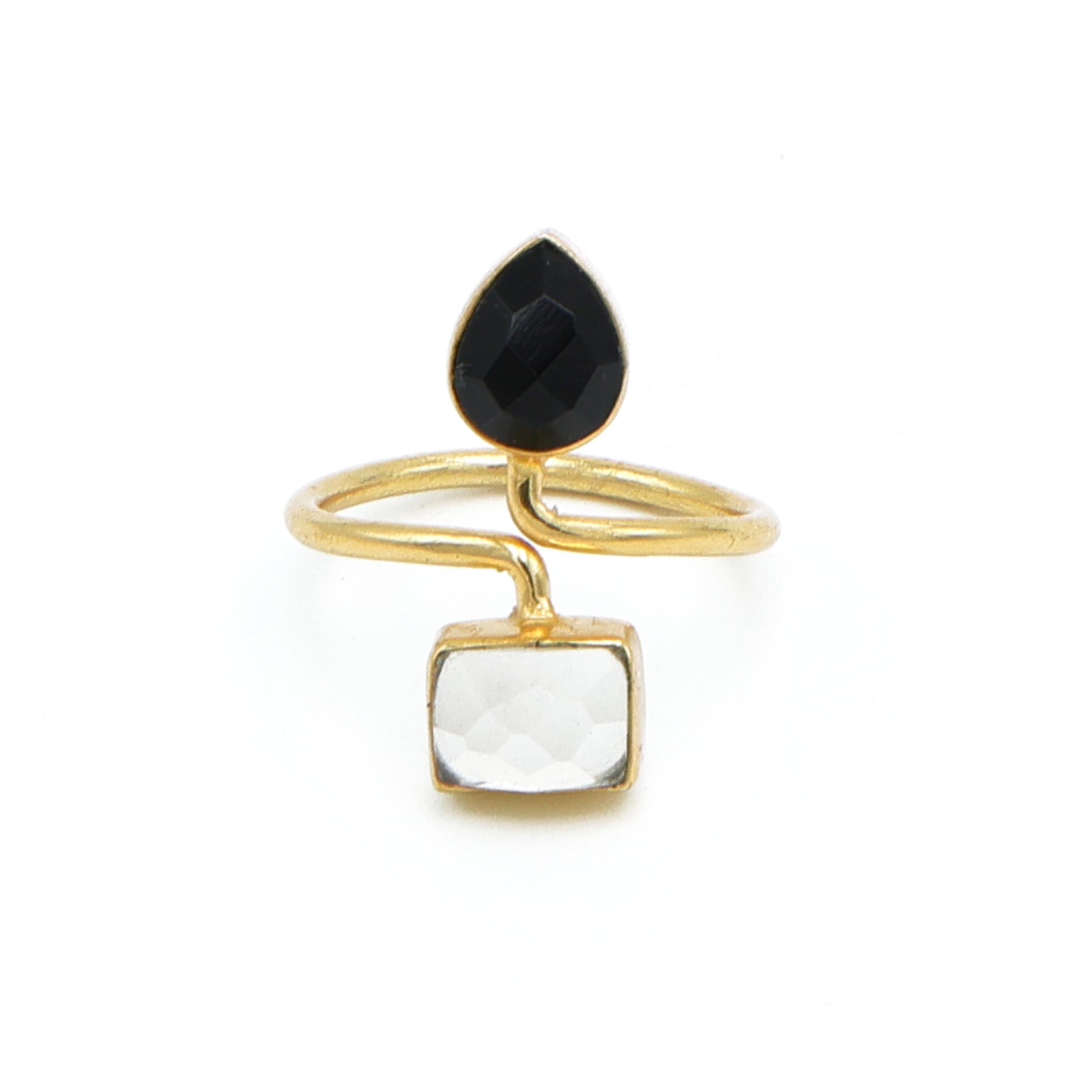 Crystal & Black Onyx Rectangle Pear Ring | Unique Gold Plated Jewelry-image-33