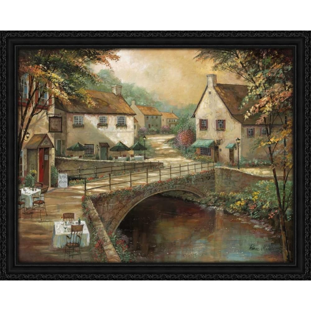 Manning, Ruane 35x28 Black Ornate Framed Canvas Art Print Titled: Michaels Pub