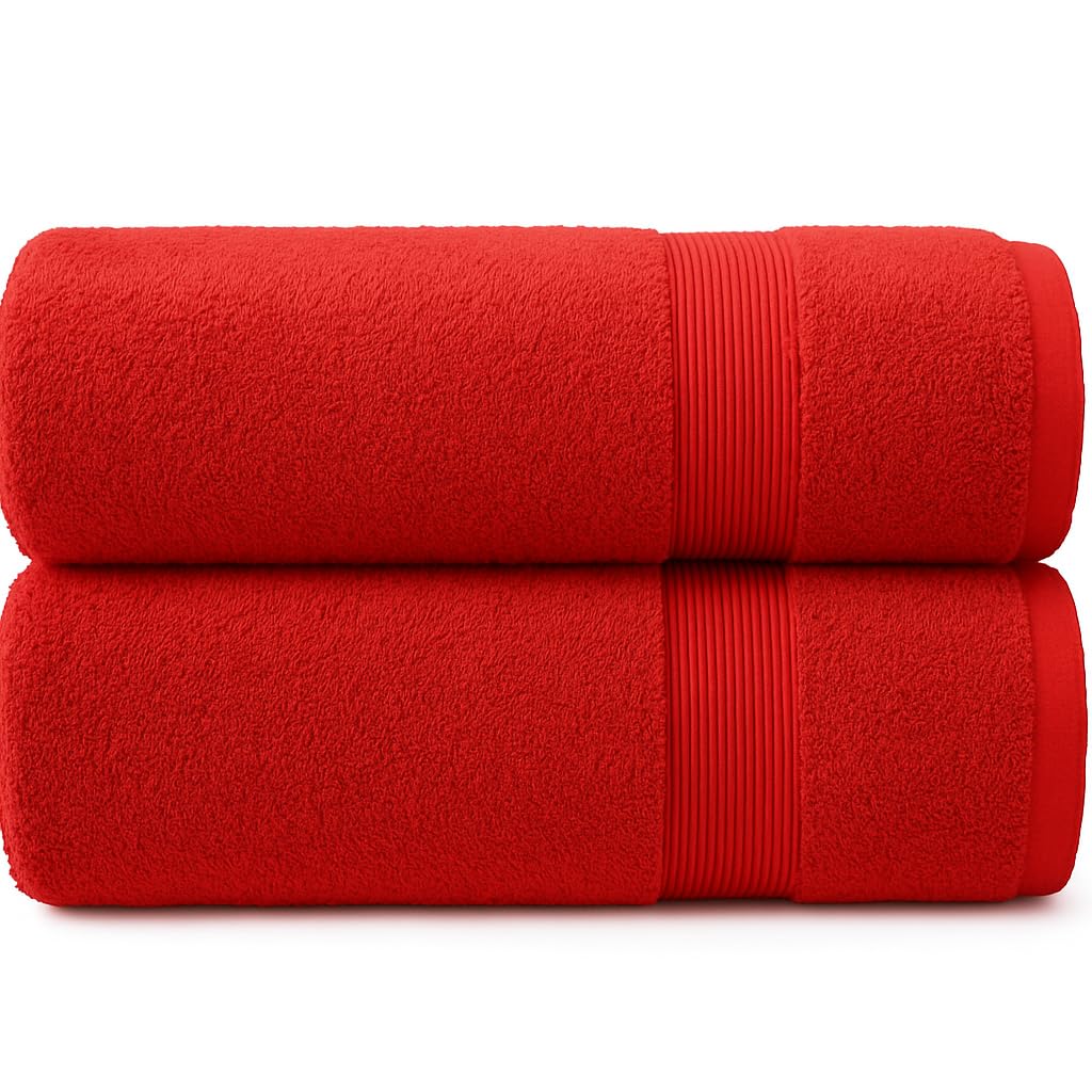Diamond Tex Large Bath Towel Set of 2 Hanging Loop - Premium Egyptian Cotton Ring Spun 600 GSM Quick Dry Towel - Super absorbent Large Bath Sheets Bathroom Towels (80 x 140 cm)