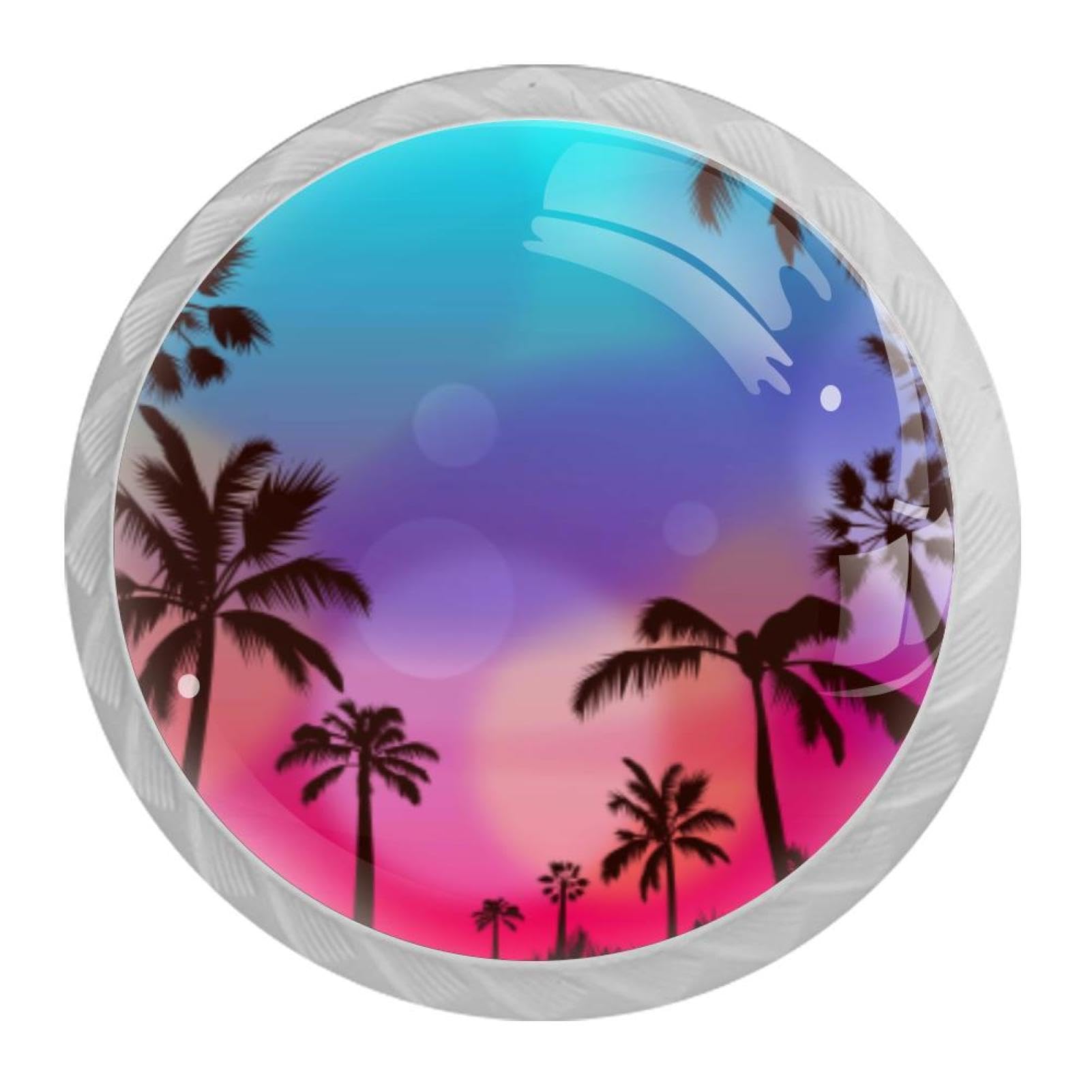 Tqmspg Multi18 4 Pieces Drawer Pulls Palm Tree Summer Sunset Landscape Door Knobs Dresser Handles For Kitchen Wardrobe Cupboard Hardware Furniture
