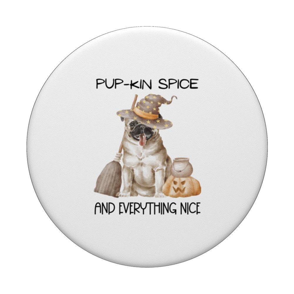Cute Halloween Costume for Dog and Pug Lover "Pup-kin Spice" PopSockets Swappable PopGrip, Black - Image 3