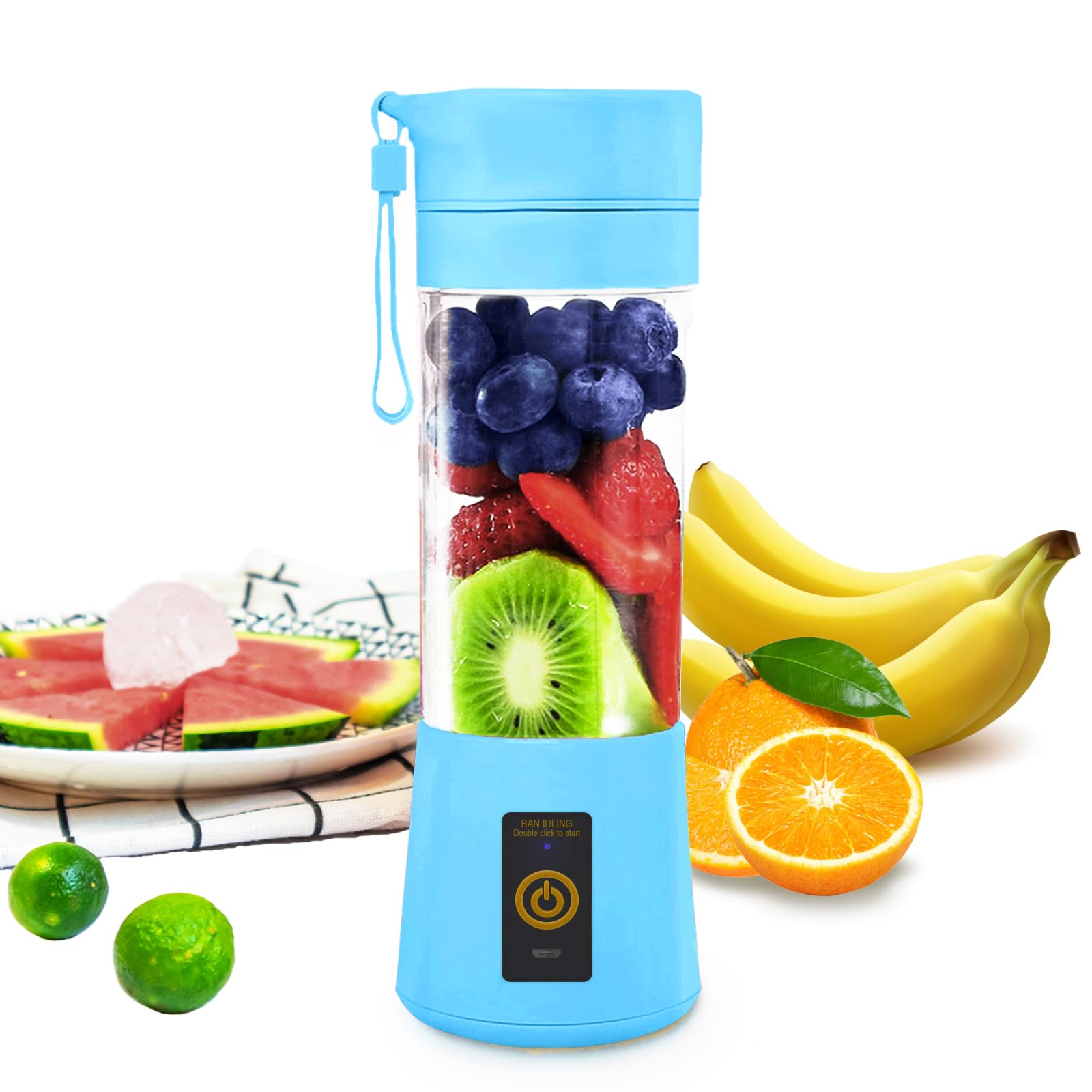 Portable Blender-13Oz Mini Blender Upgrade The 6-Blade, Baby Food Blender Fruit Mixing Machine for Shakes, Smoothies, Travel Bottles Bowls (Blue)