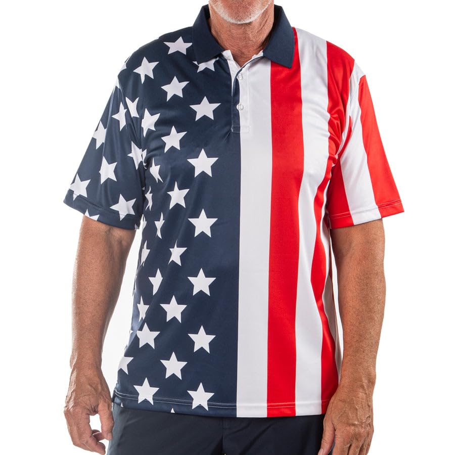 Men's Performance American Flag Polo Shirt | Pull-On Closure American Flag Golf Shirt | USA 4th of July Golf Shirts for Men2