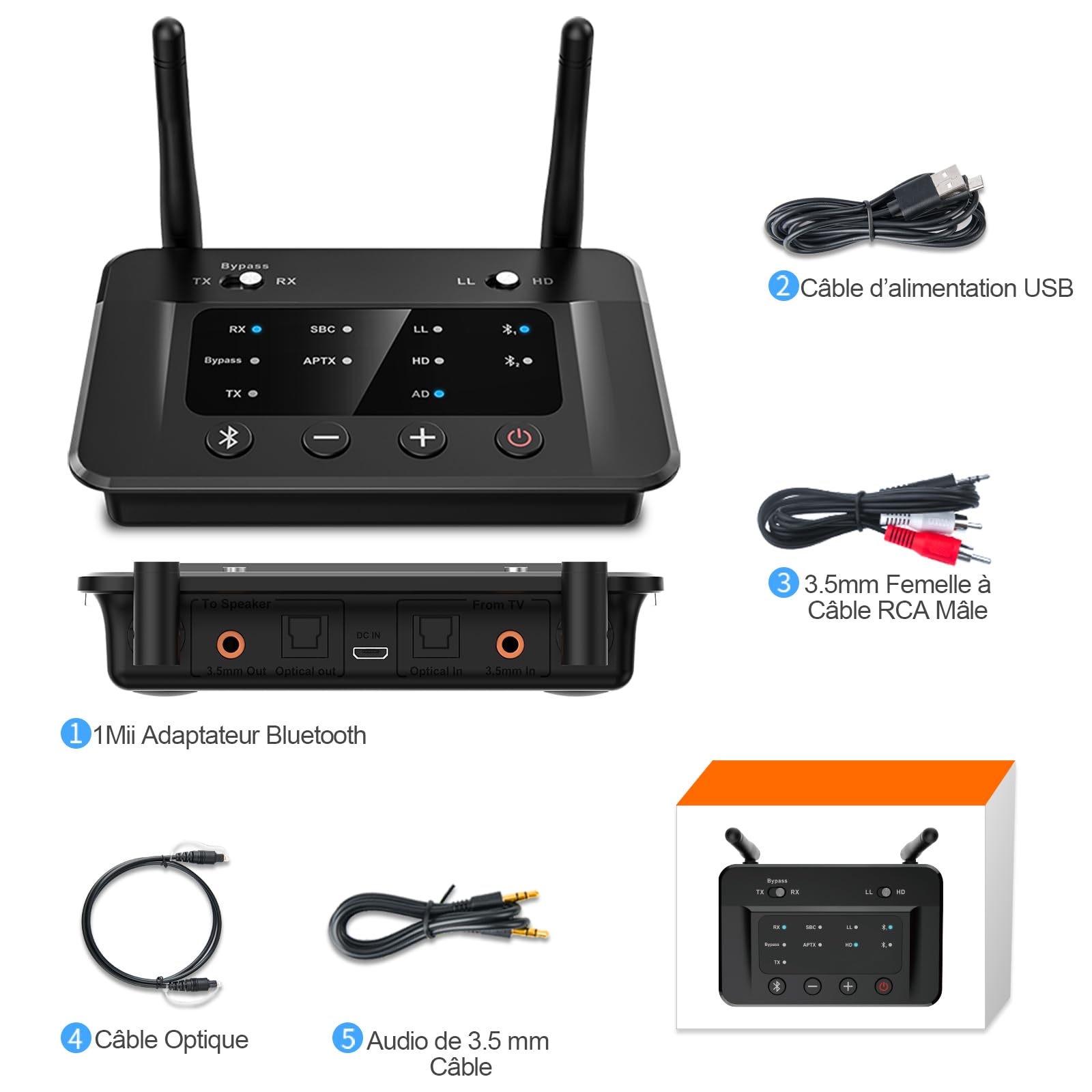 1Mii B03 Émetteur Récepteur Bluetooth pour TV et système Audio Domestique