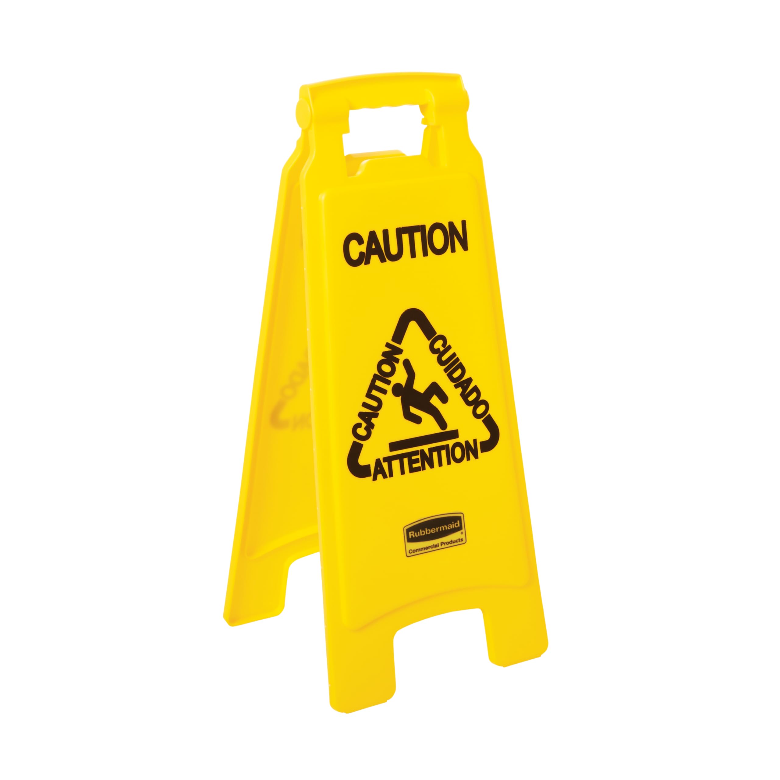 Rubbermaid Commercial Products Multilingual Caution Sign 26-Inch Yellow 2-Sided High Visibility Floor Warning Sign for Office/Restroom/Restaurant/School/Business/Hospital/Distribution Facility